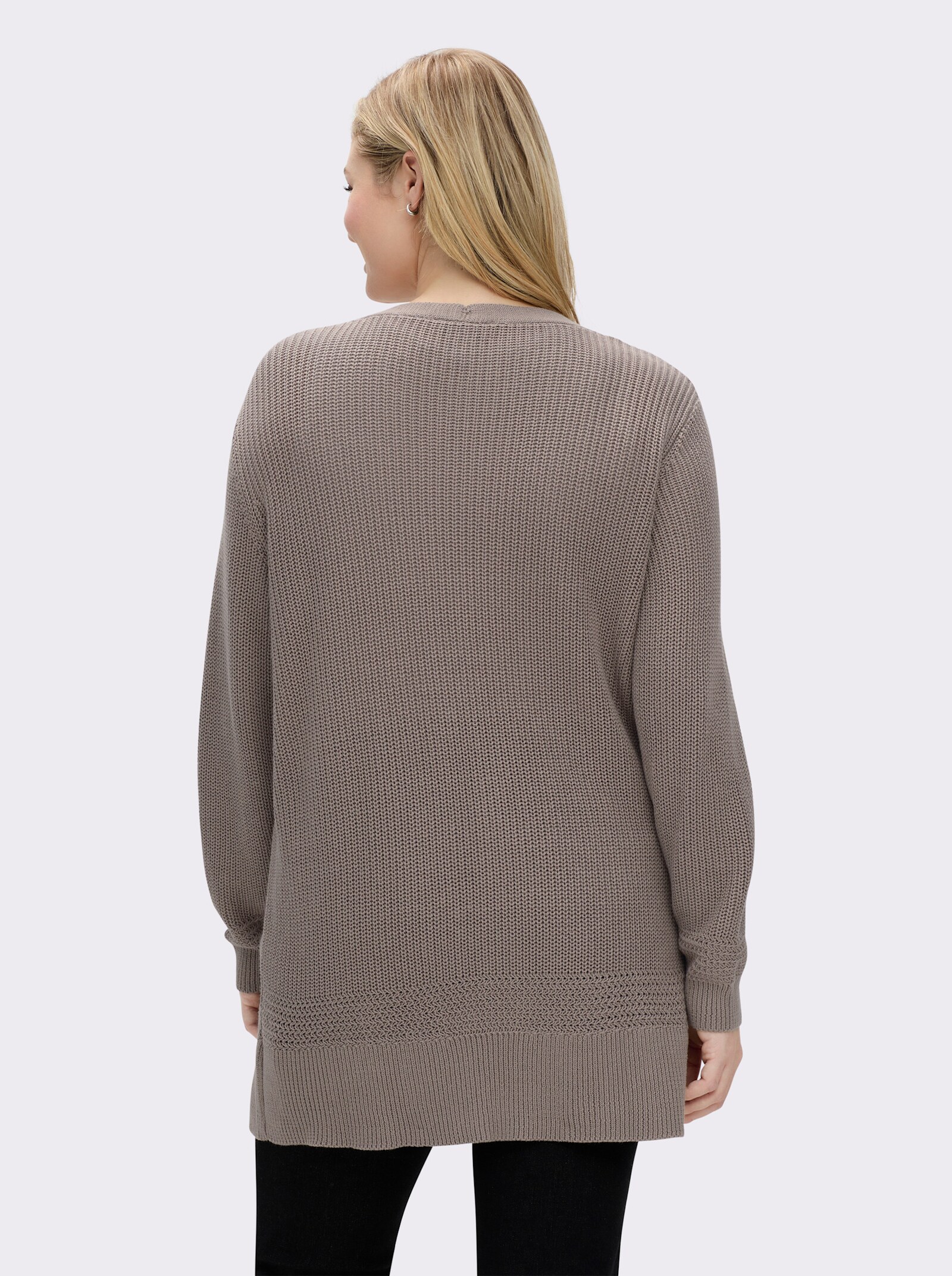 Longstrickjacke in passformgerechter Verarbeitung - taupe