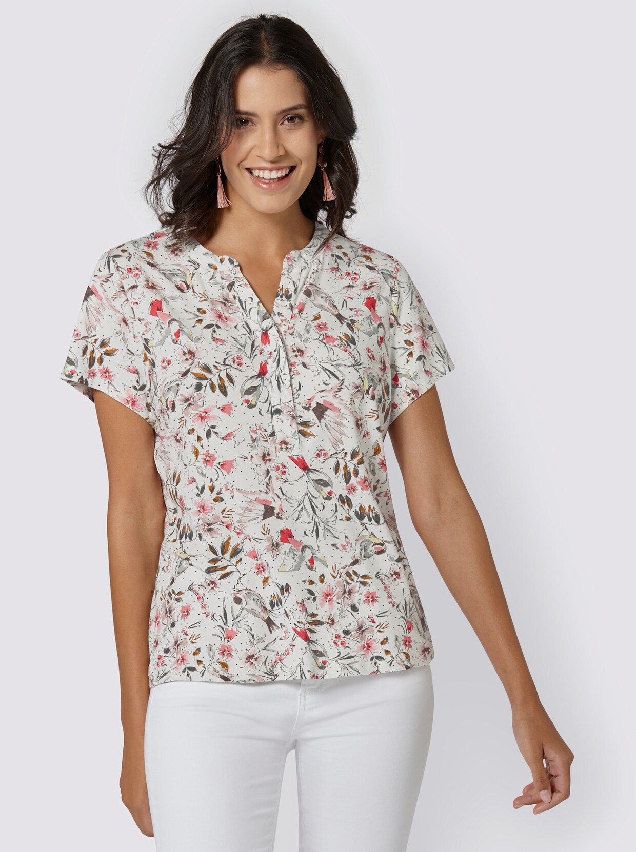 Kurzarmshirt - rosé-gemustert