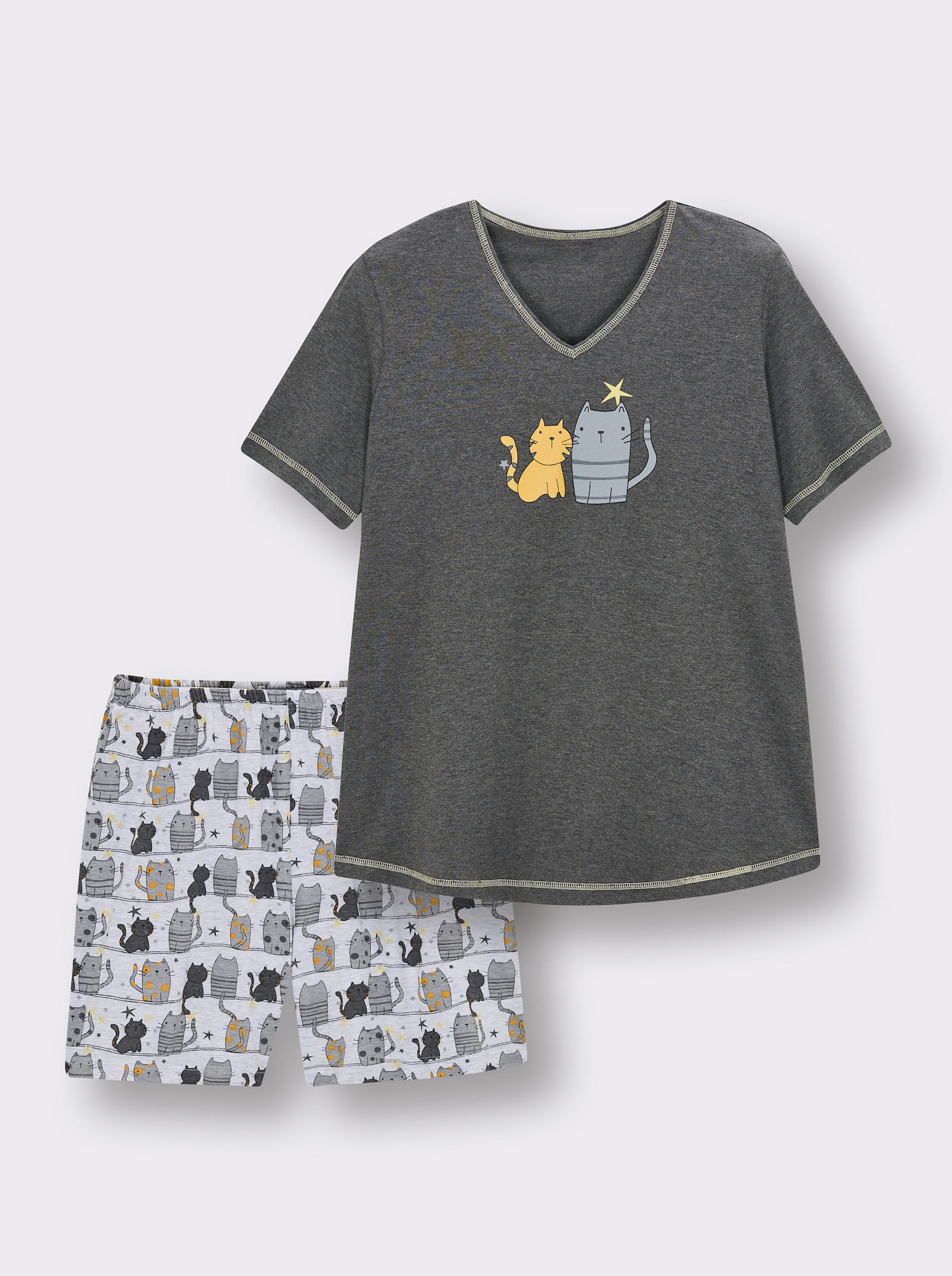 wäschepur Shorty mit Katzen-Motiv - anthrazit-grau-bedruckt