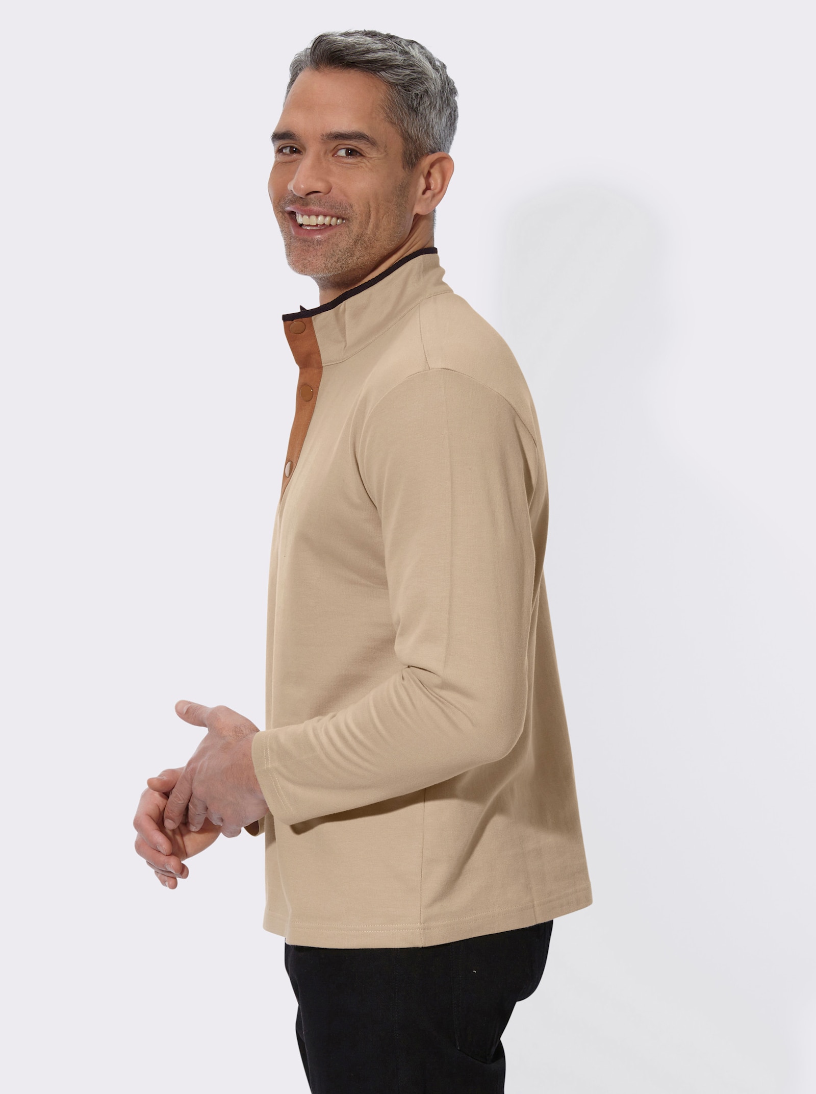 Sweatshirt mit Stehkragen - beige-cognac