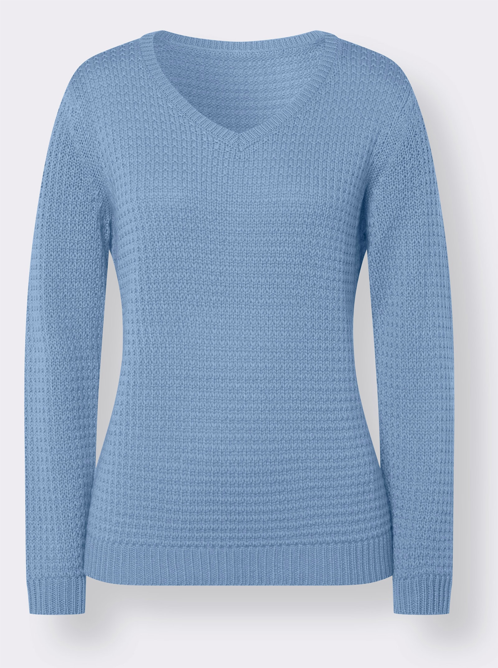 Langarm-Pullover mit Struktur-Strickmuster - eisblau