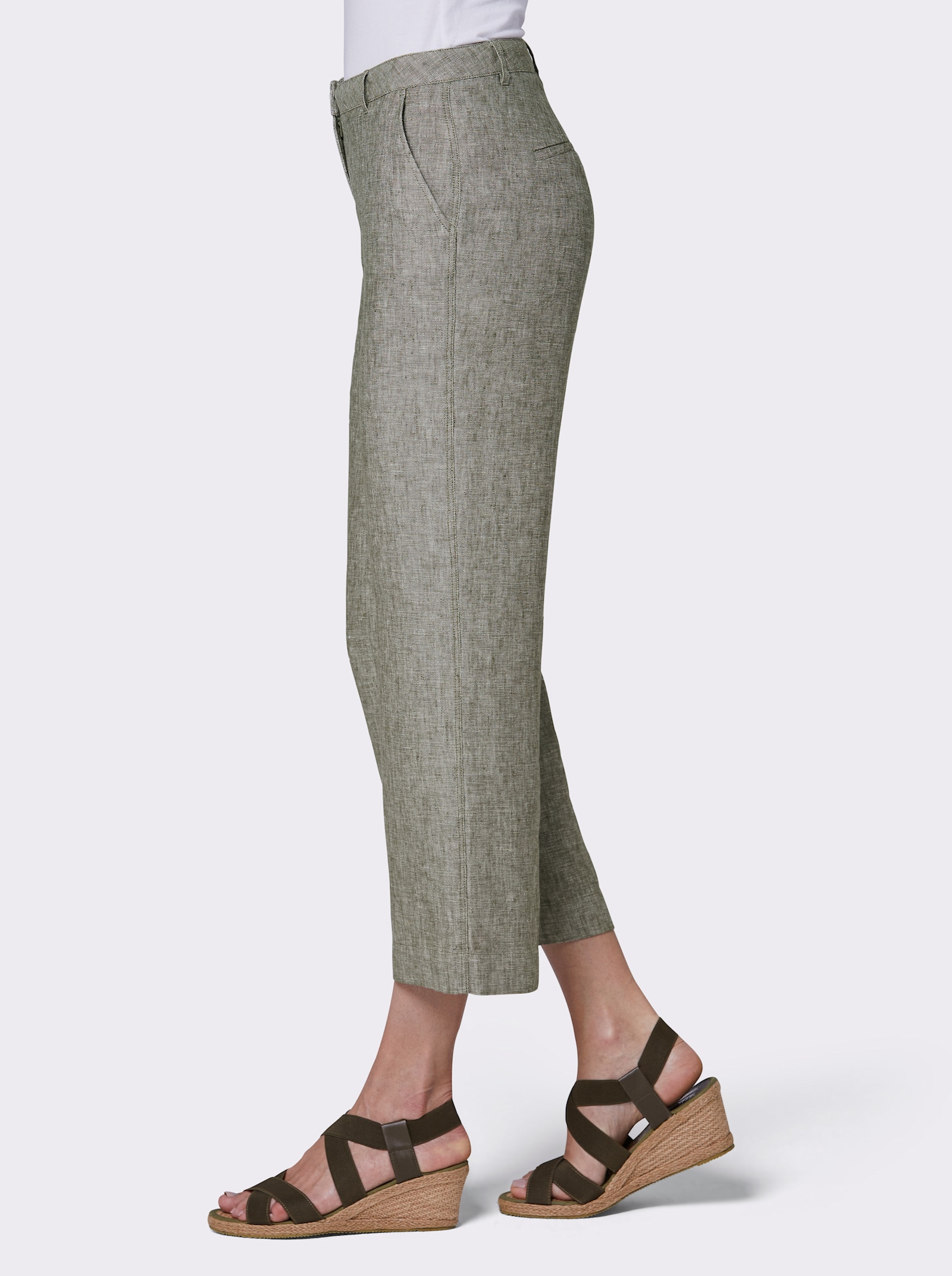 CREATION L PREMIUM Leinenhose im Culotte-Stil - khaki-weiß-meliert