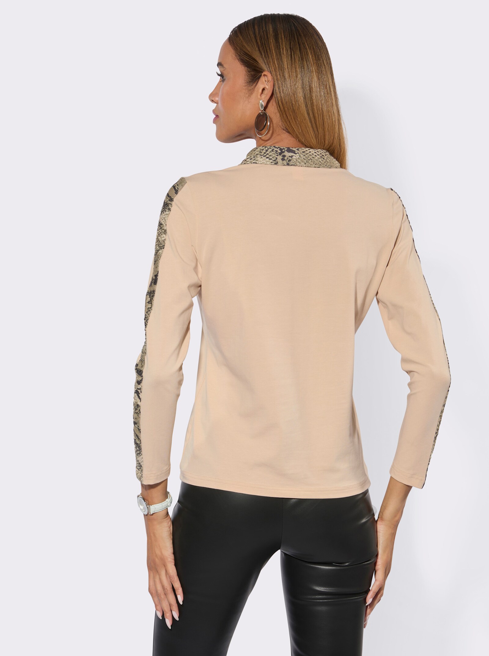 Langarm-Poloshirt im Animal-Print - elfenbein-graphit-bedruckt