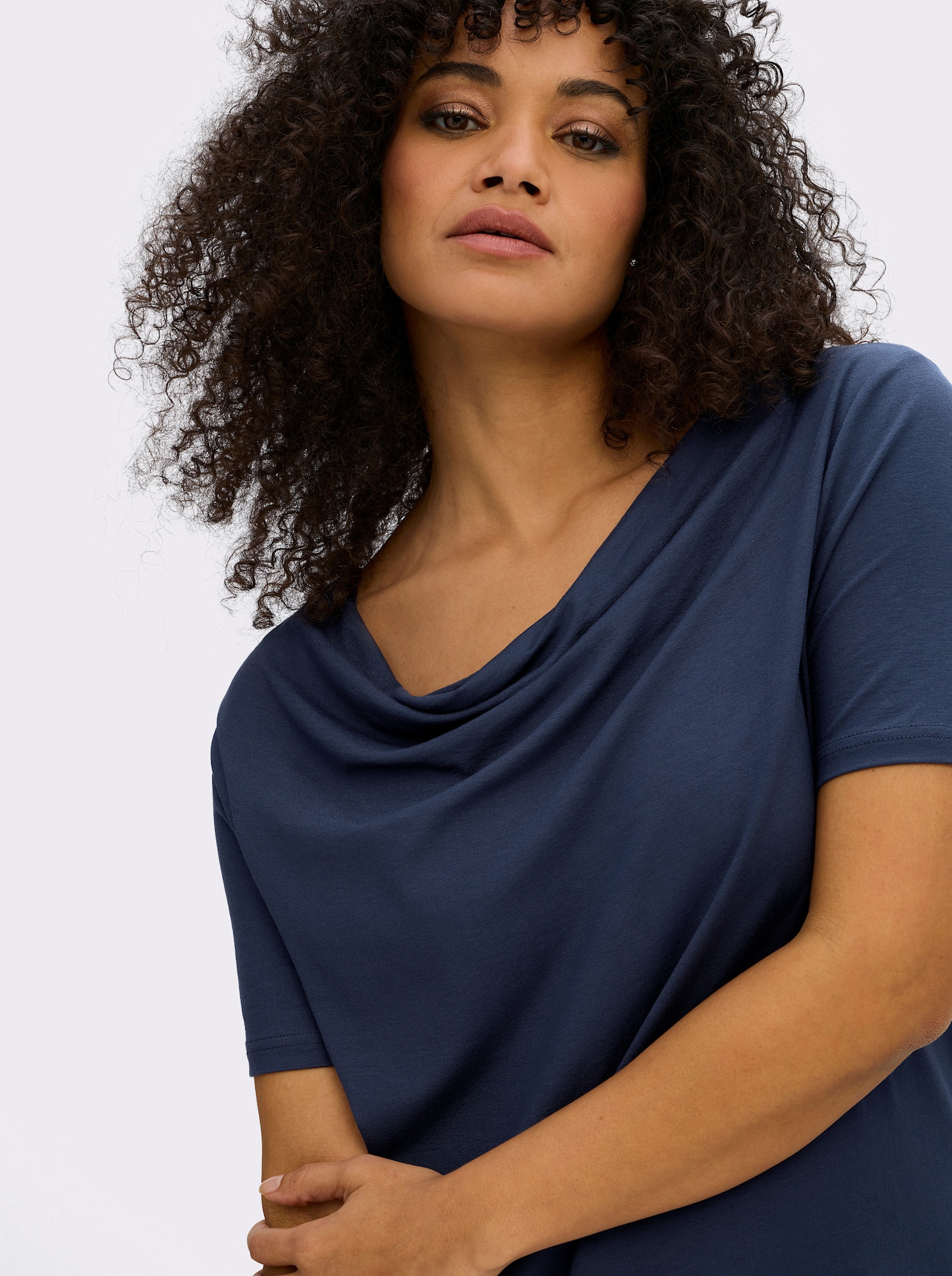 Wasserfallshirt mit kurzen Ärmeln - marine