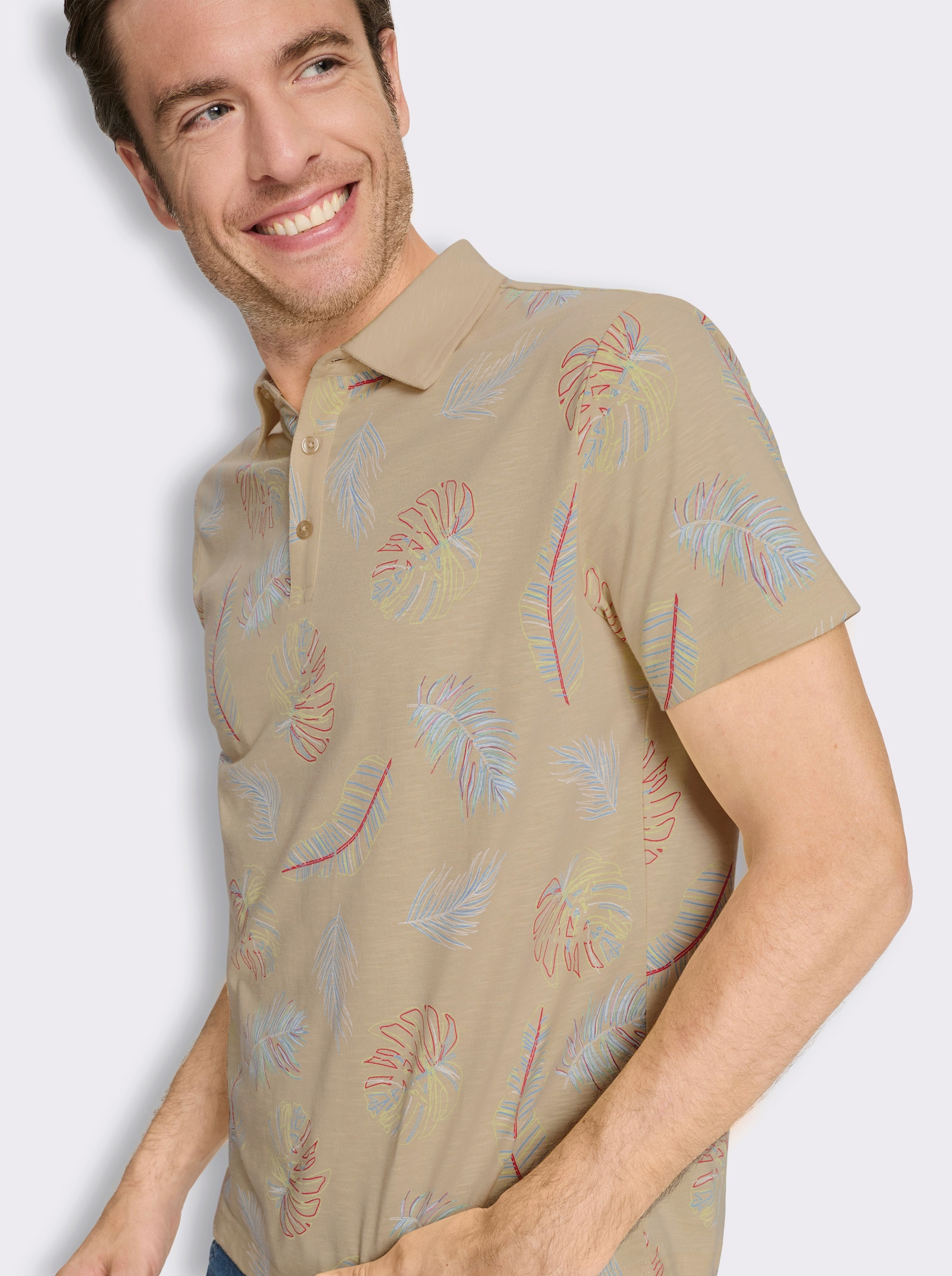 Marco Donati Kurzarmshirt mit exotischem Dessin - beige-bedruckt