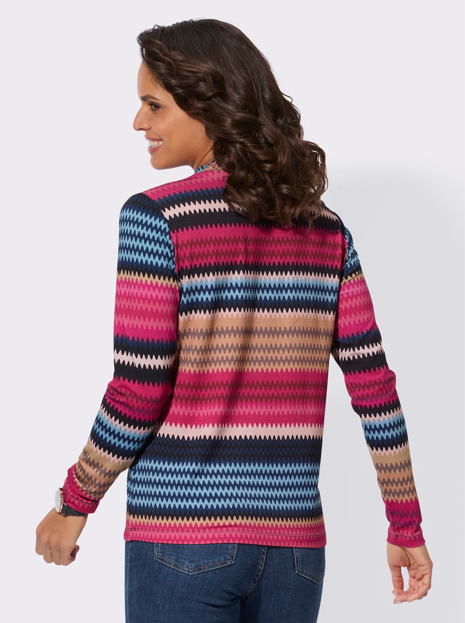 Langarmshirt mit Stehkragen, bedruckt - dunkelblau-dunkelrot-bedruckt