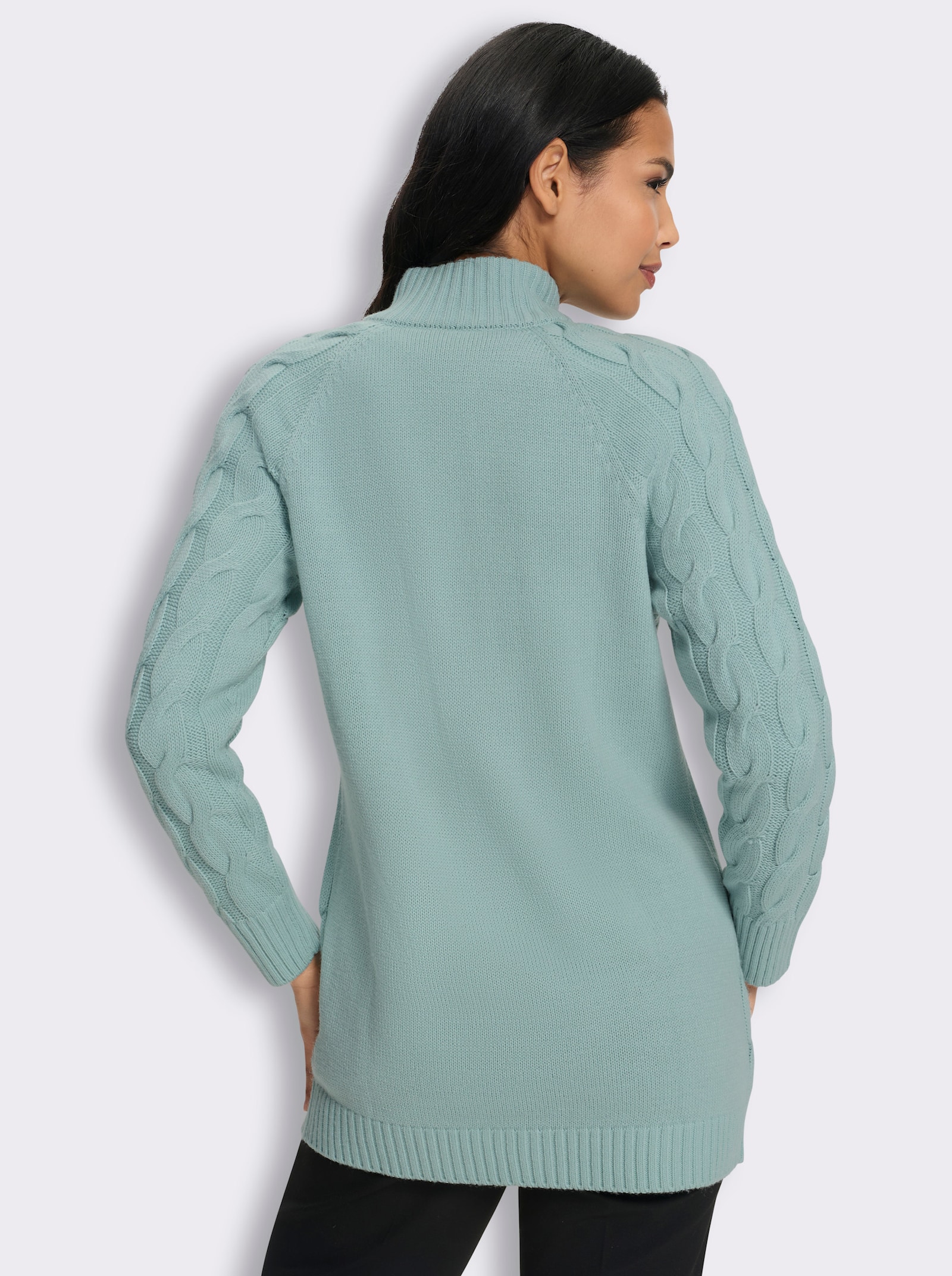 Longstrickjacke mit Zopfmuster - kalkmint