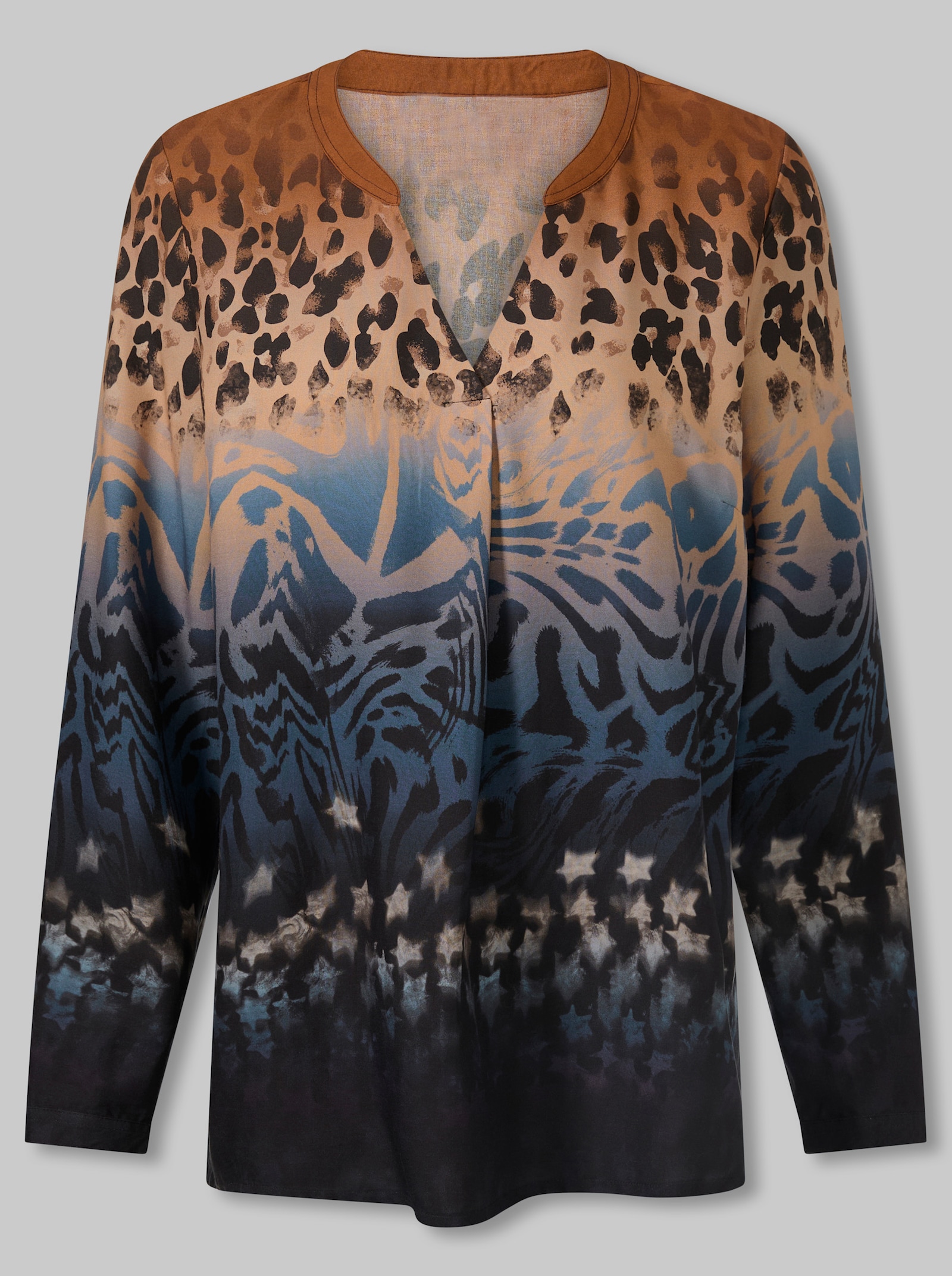 heine Druckbluse mit Animalprint - jeansblau-braun-bedruckt