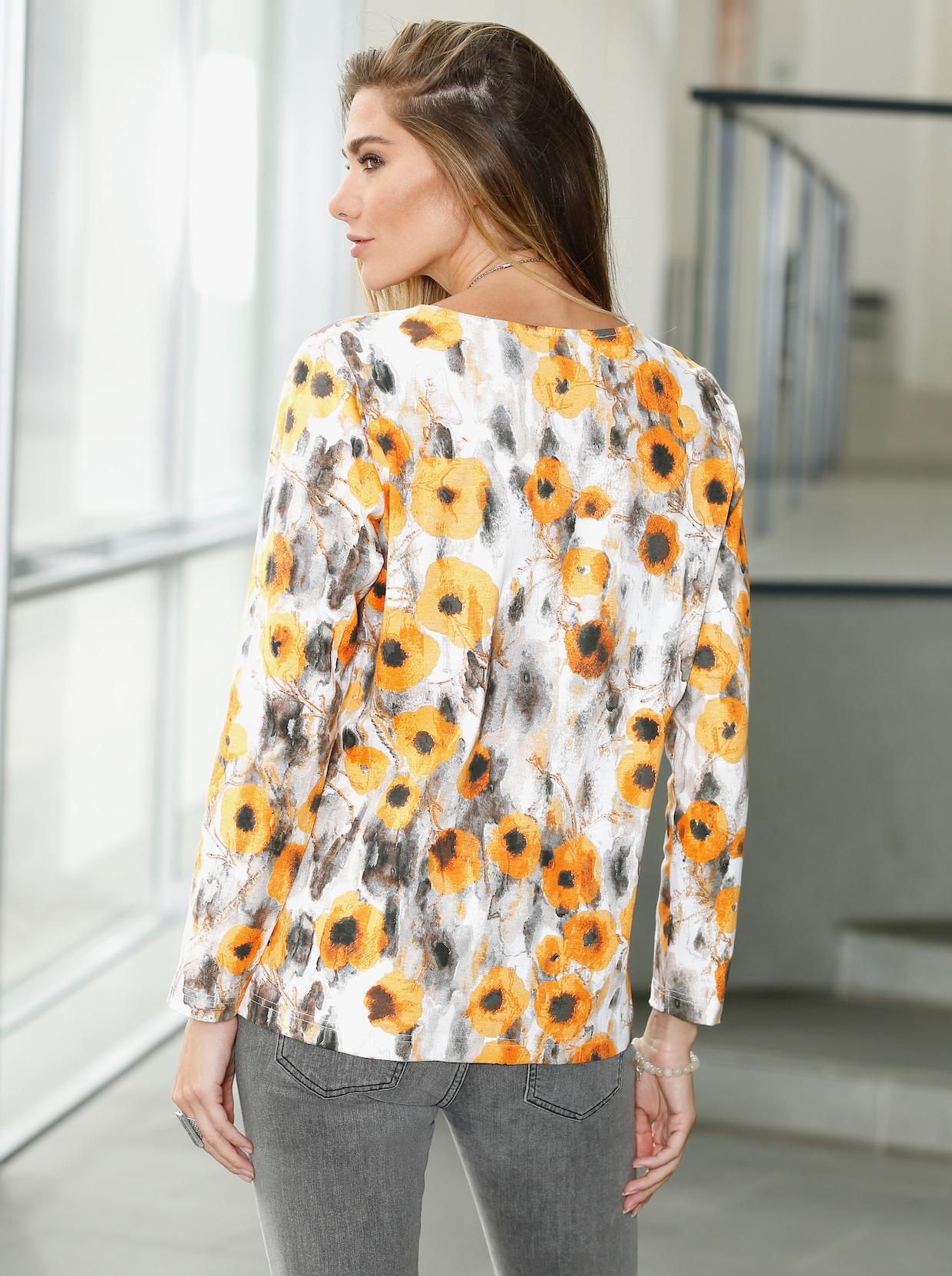 Shirt met lange mouwen - geel geprint