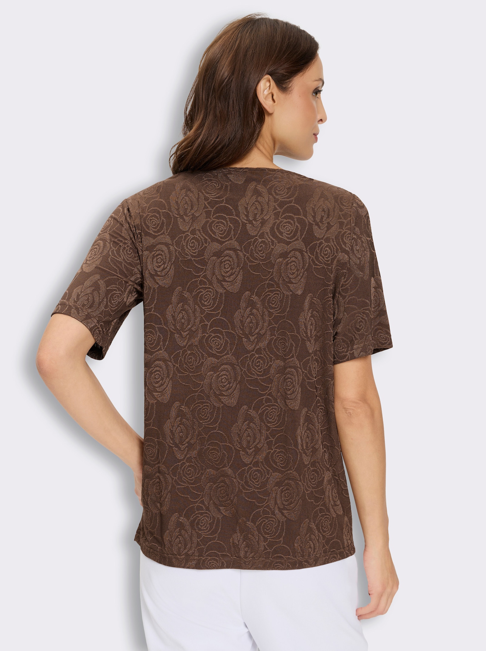 Kurzarmshirt mit U-Boot-Ausschnitt - schoko