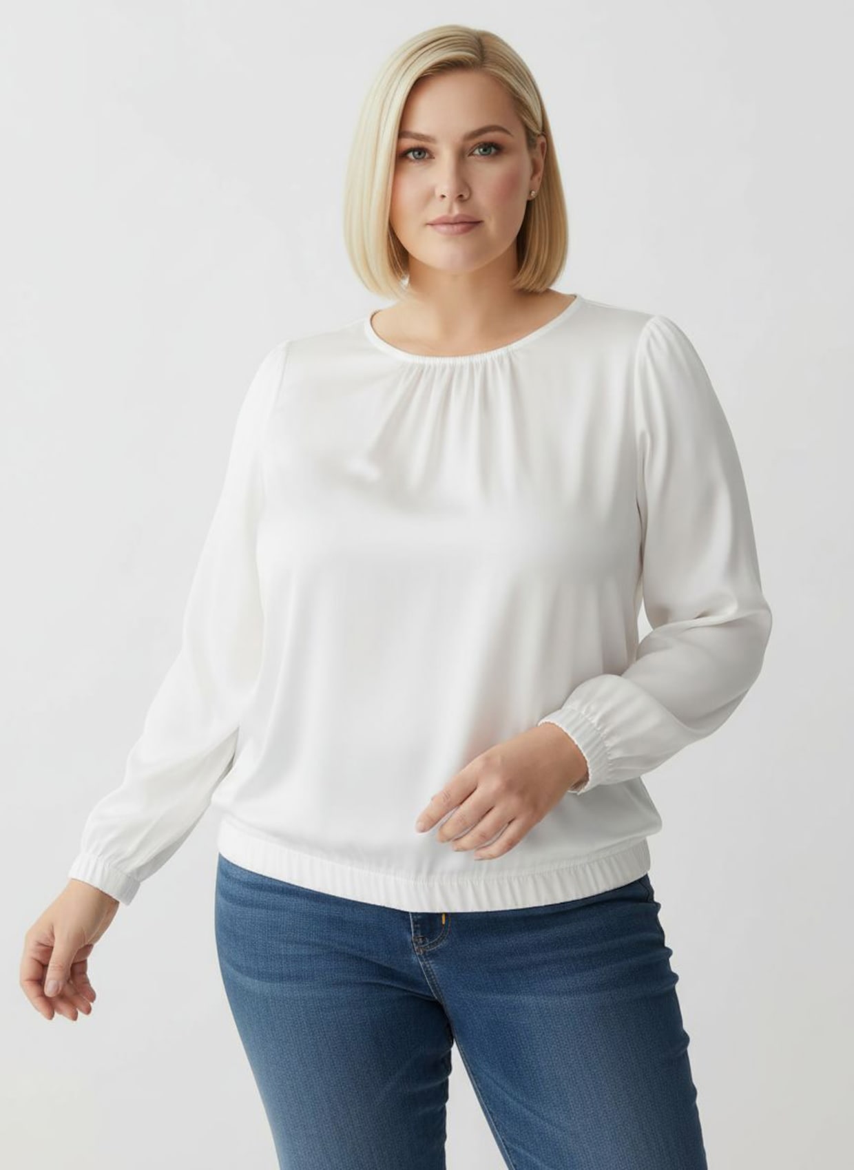 Satinbluse mit Raffungen - ecru