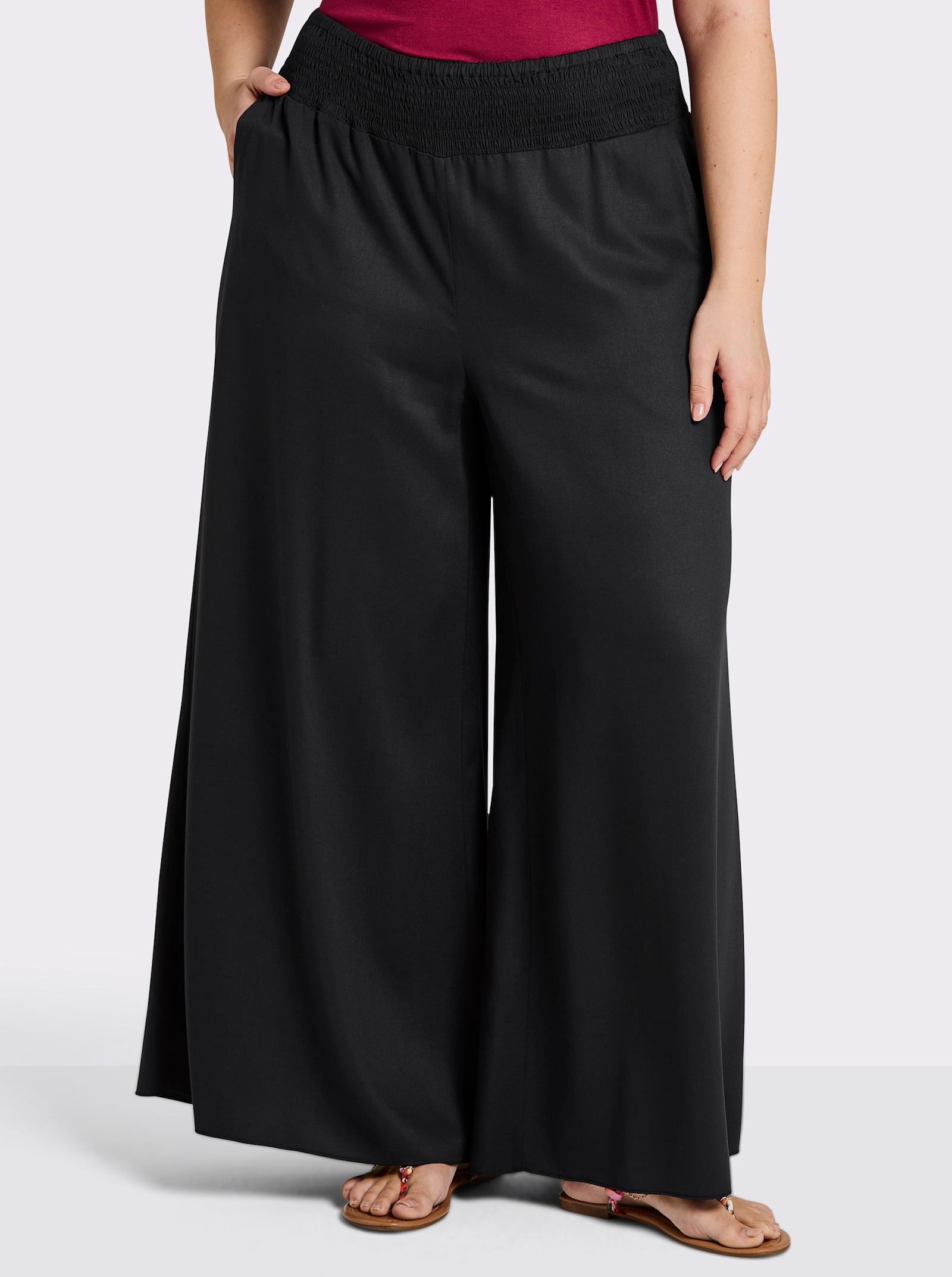 sheego Schlupfhose mit Babylock-Wellensaum - schwarz