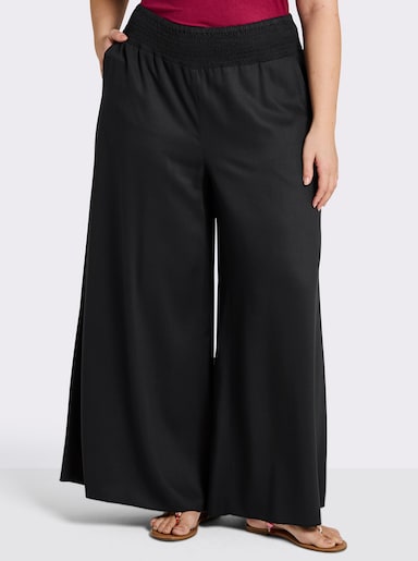 sheego Pantalon avec ourlet ondulé Babylock - noir