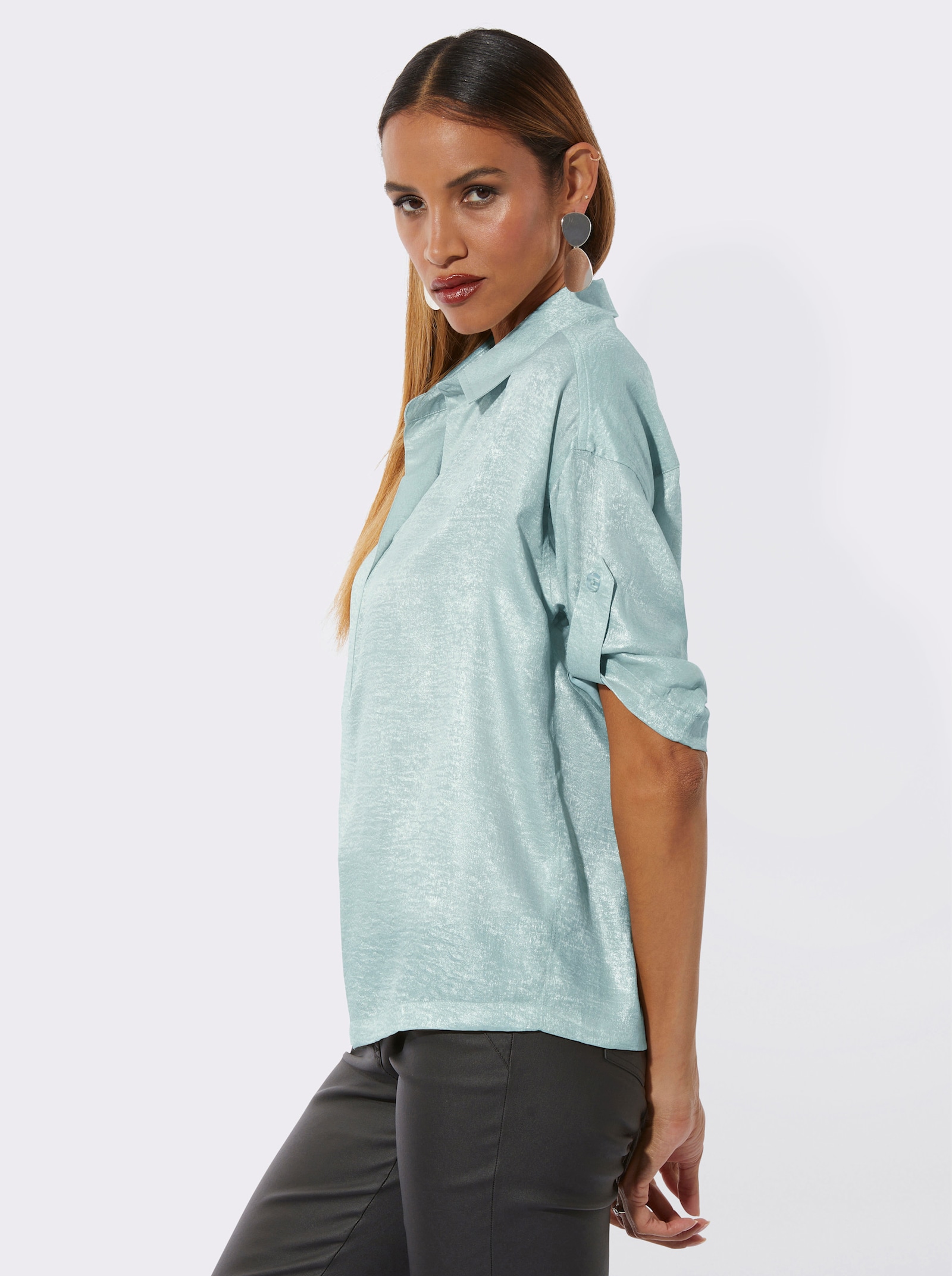 Hemdbluse in glänzender Qualität - kalkmint-silberfarben