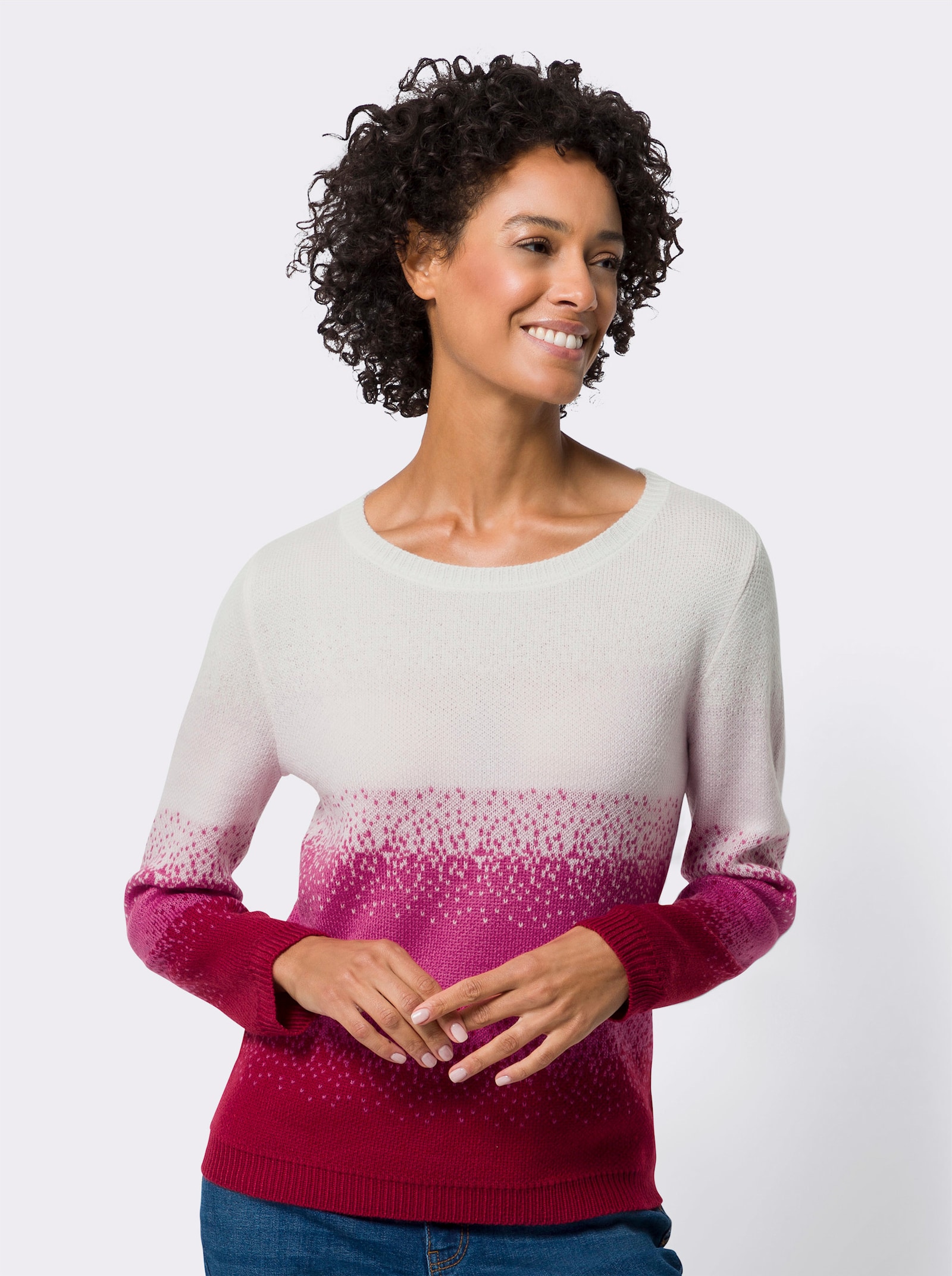 Pullover met ronde hals en kleurverloop - fuchsia/ecru gedessineerd