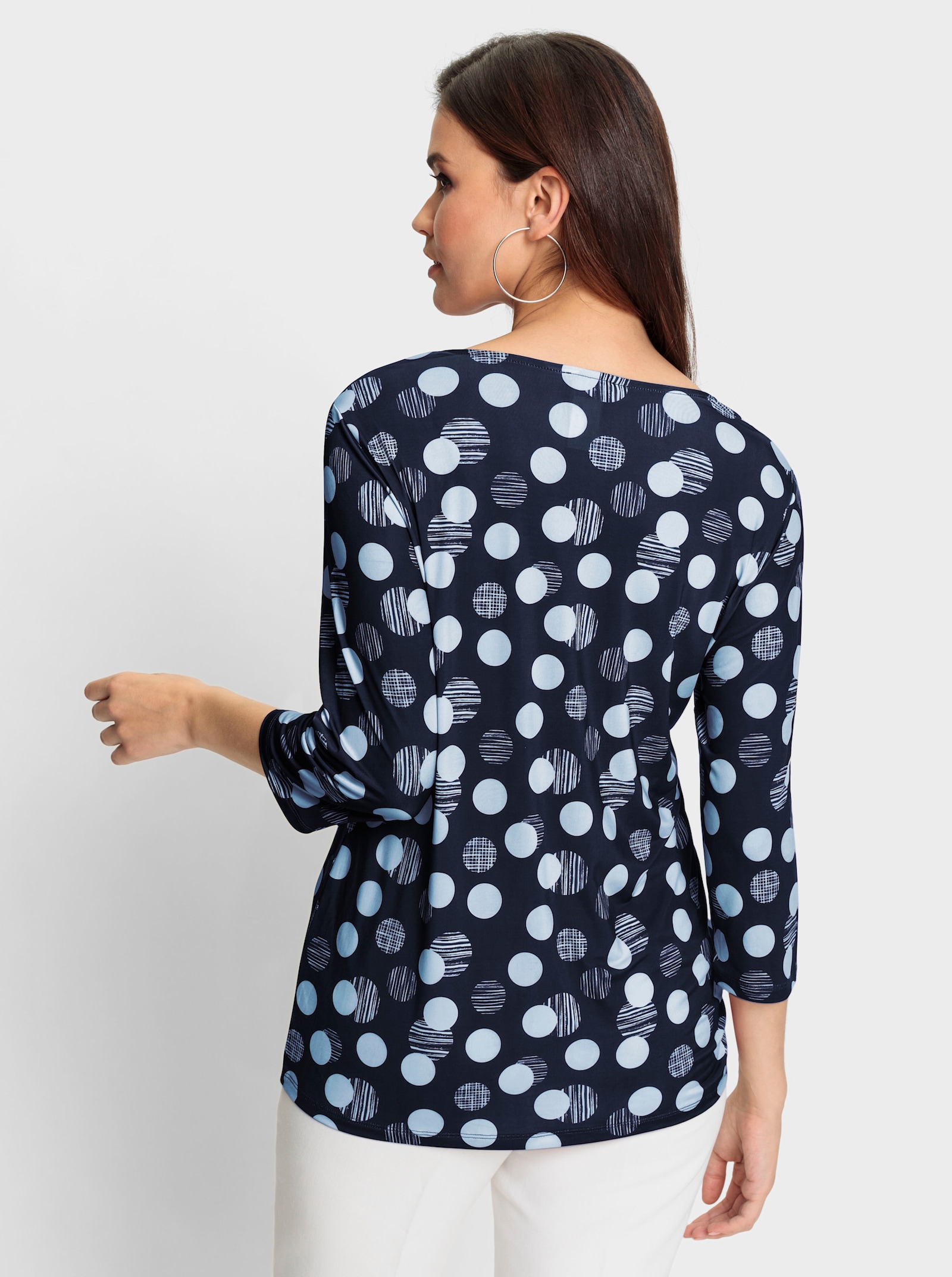 Shirt met ronde hals in stippendessin - marine/lichtblauw bedrukt