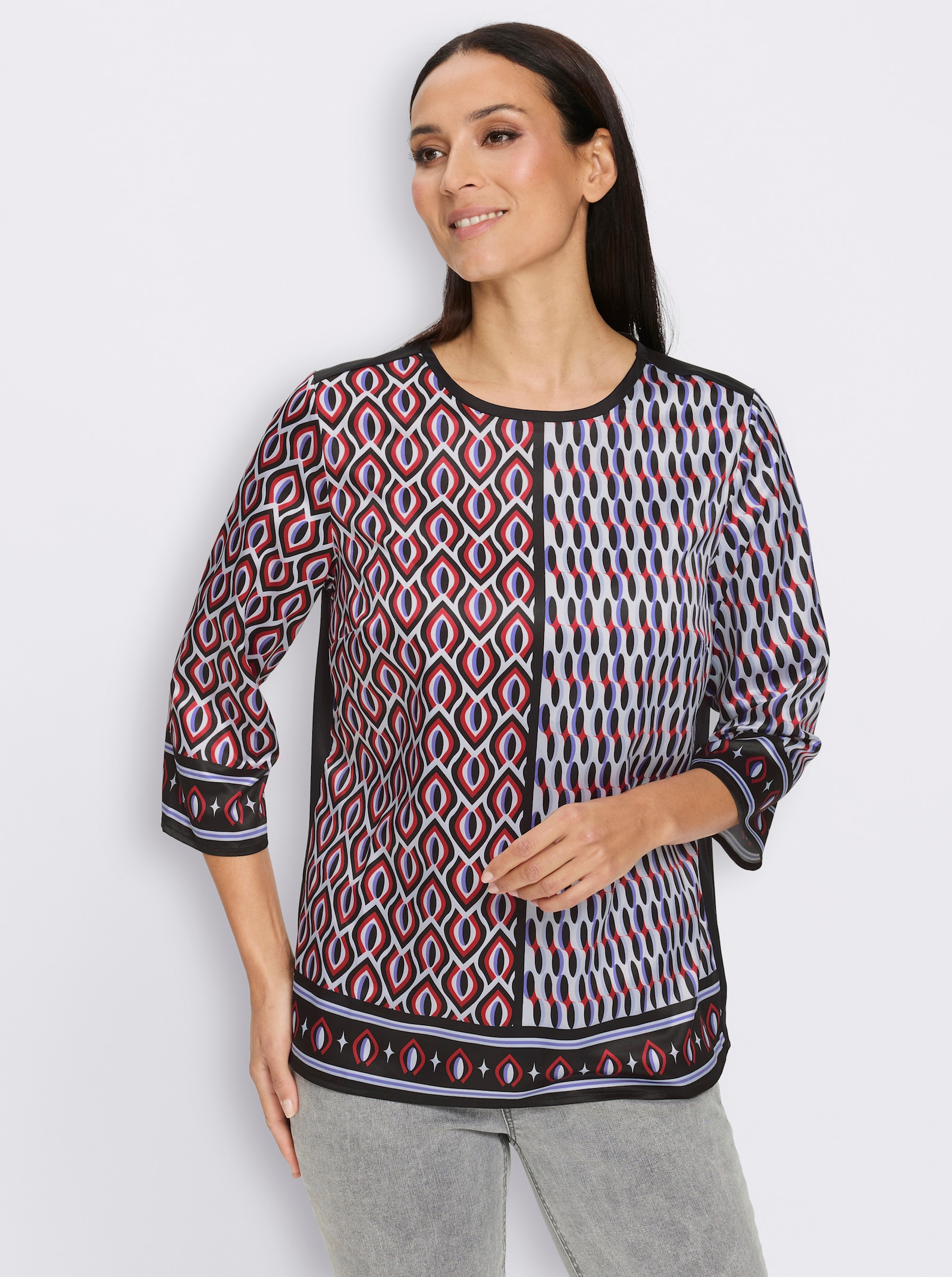 heine Blouse met print van satijn - zwart/kers geprint