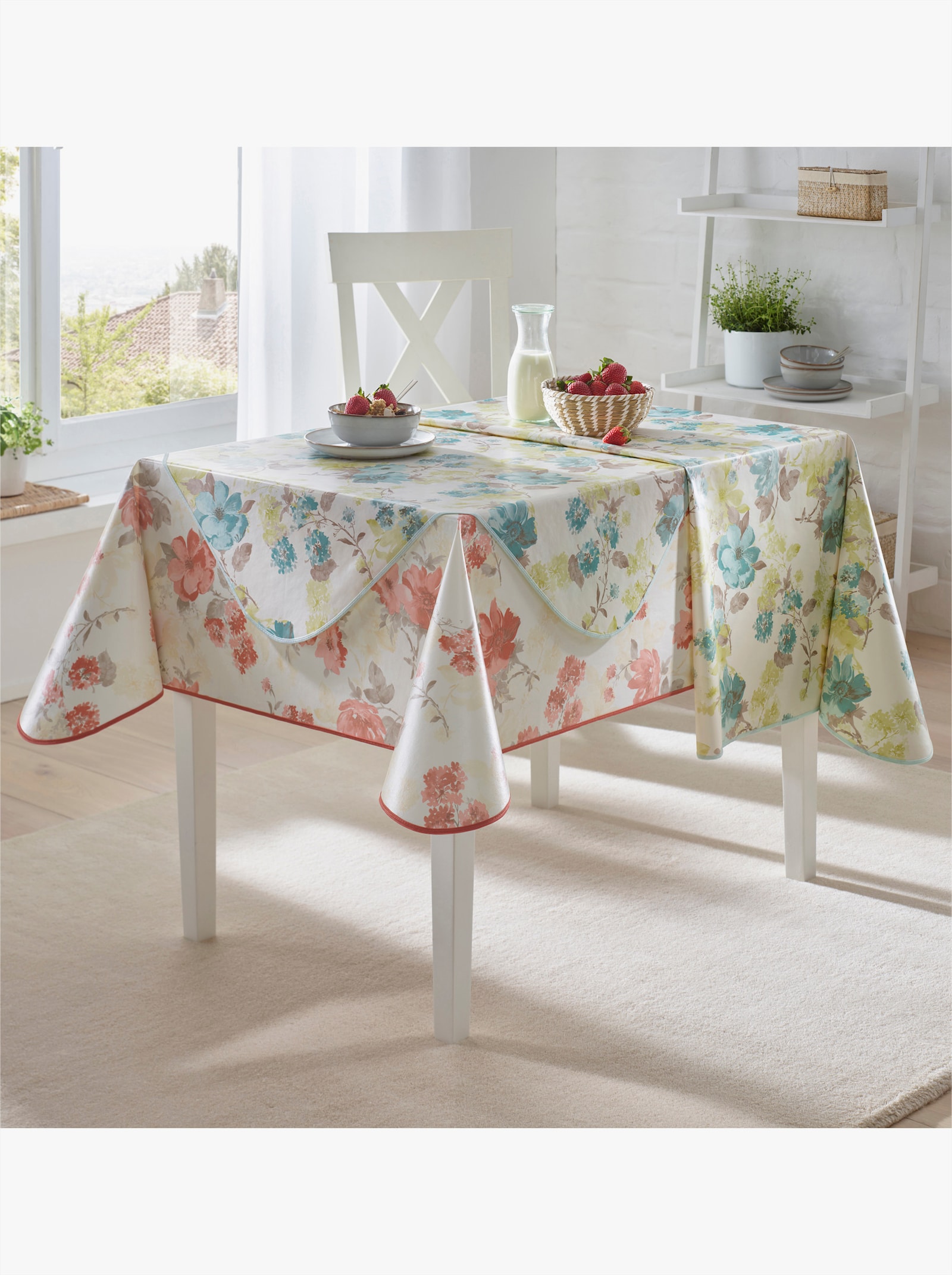 Tischdecke - weiß-rostrot-bedruckt