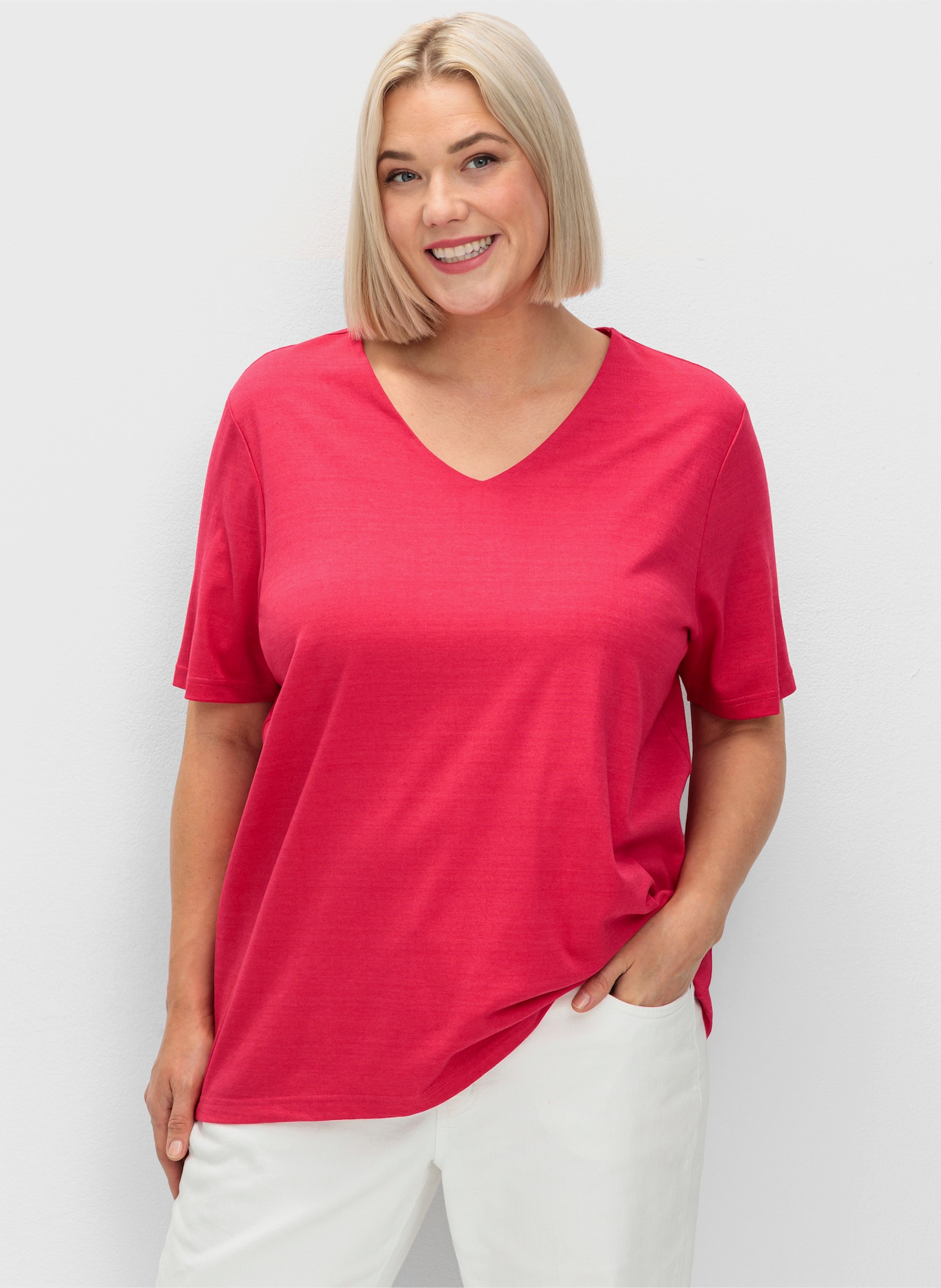 sheego T-shirt met dubbellaags voorpand - sorbet pink