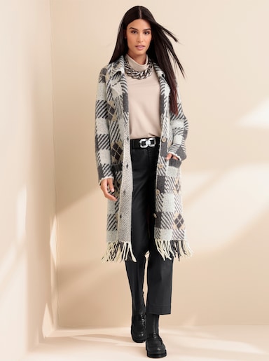 heine Jacquardstrickjacke mit Fransen - ecru-sesam-gemustert