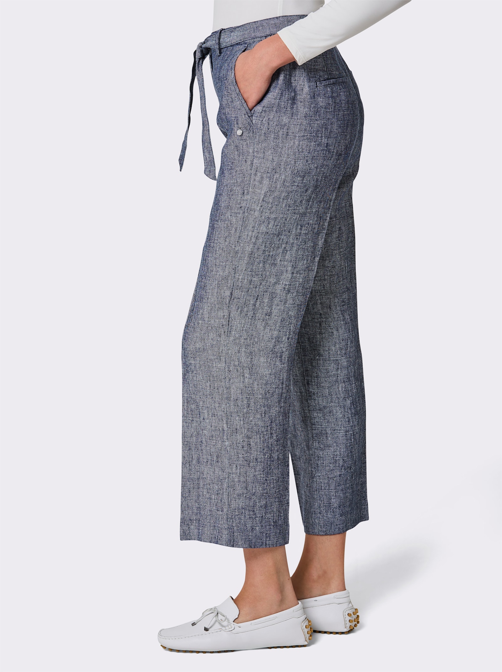 CREATION L PREMIUM Leinenhose mit Bindegürtel - marine