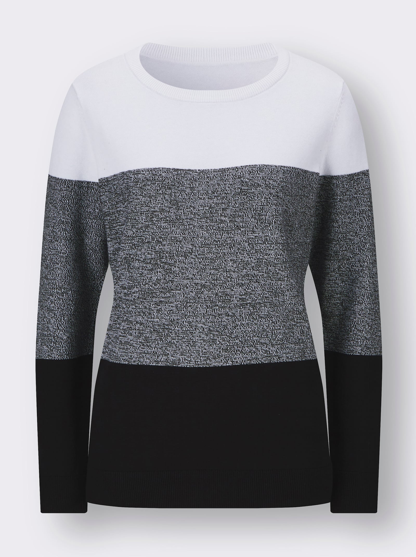 Langarm-Pullover in Blockstreifen-Optik - weiß-schwarz-gemustert