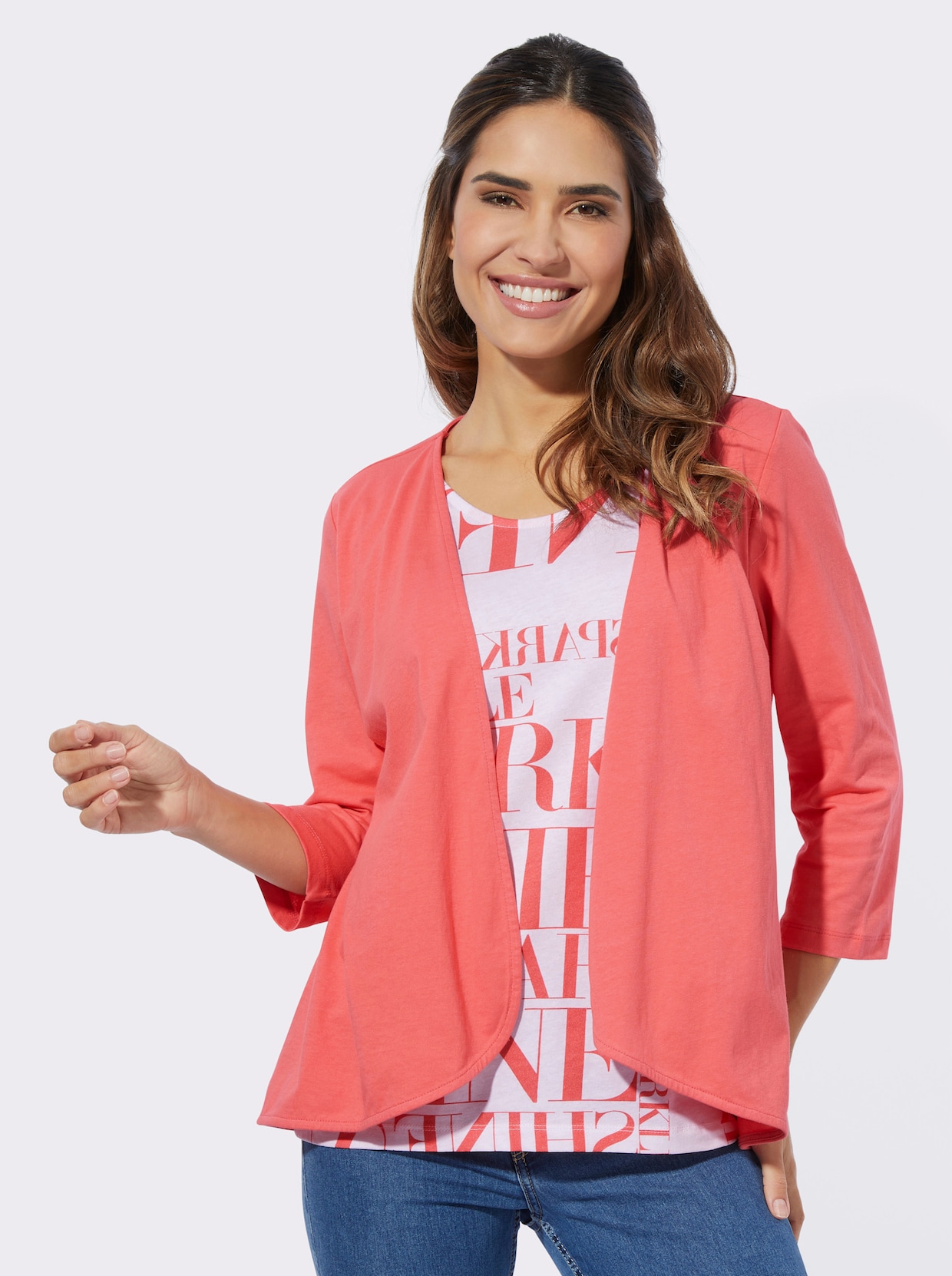 2-in-1-shirt - koraal/wit