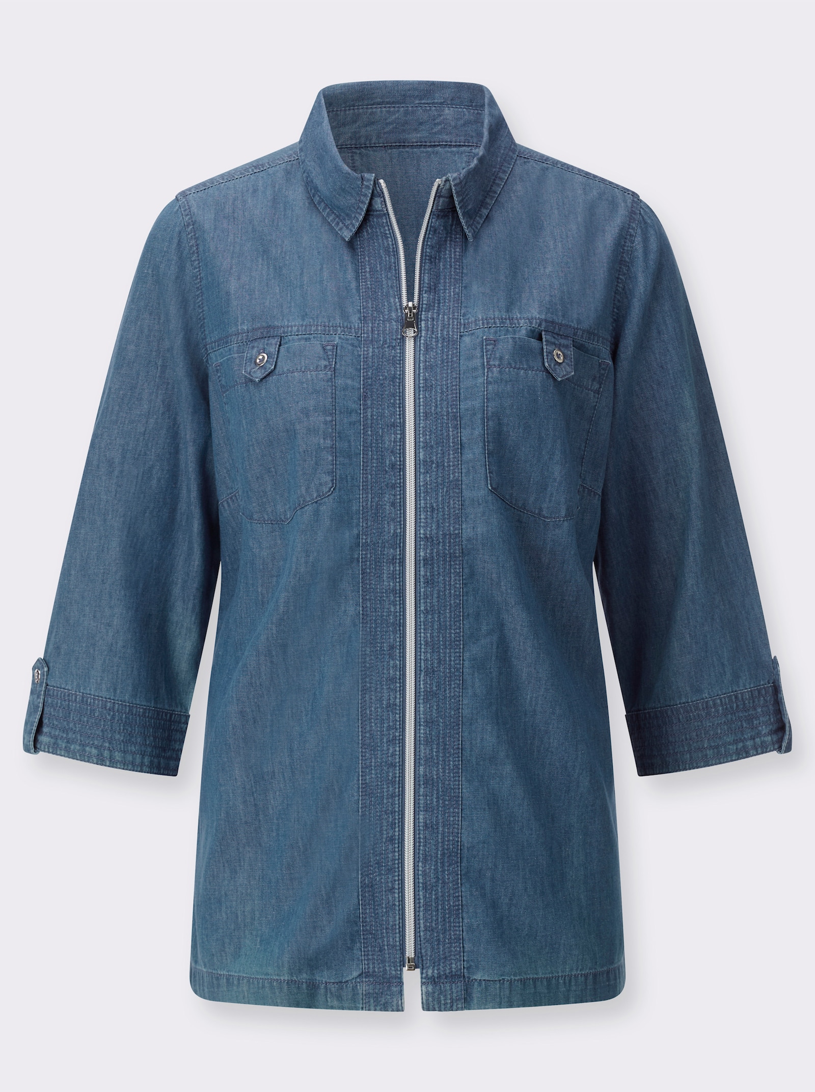 Jeansbluse mit Reissverschluss - blue-bleached