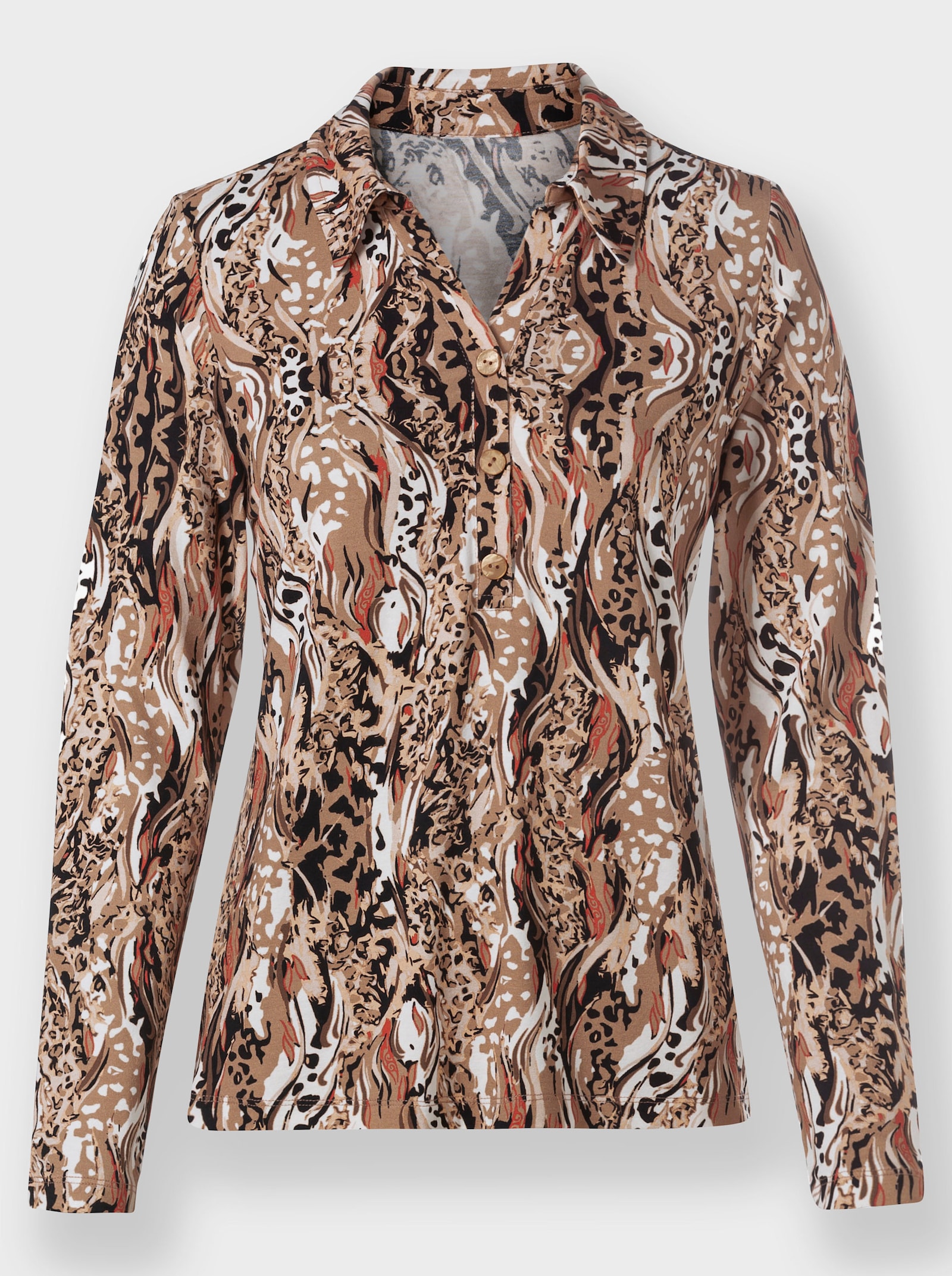 Poloshirt im Animal-Dessin - camel-terra-bedruckt