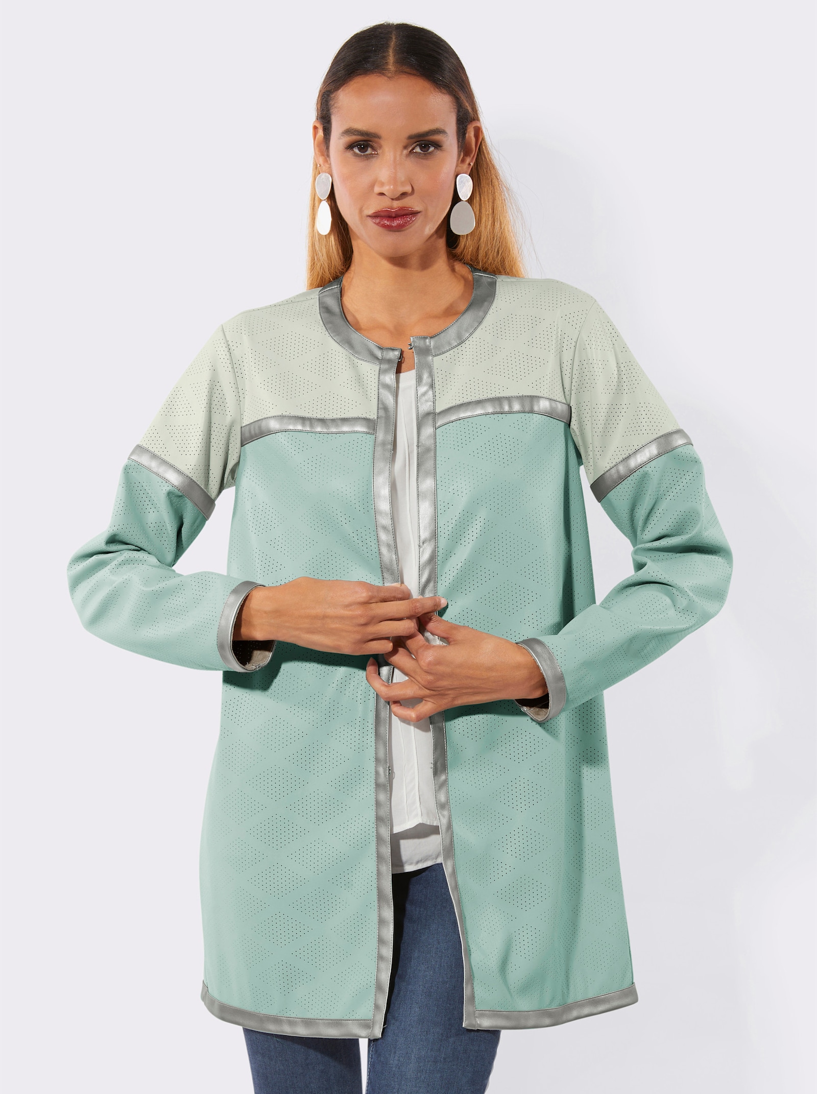 Mainpol Lederimitat-Blazer mit Hakenverschluss - kalkmint-zartmint