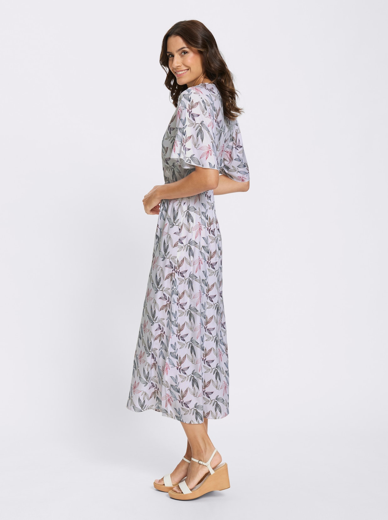 Druckkleid - ecru-marine-bedruckt
