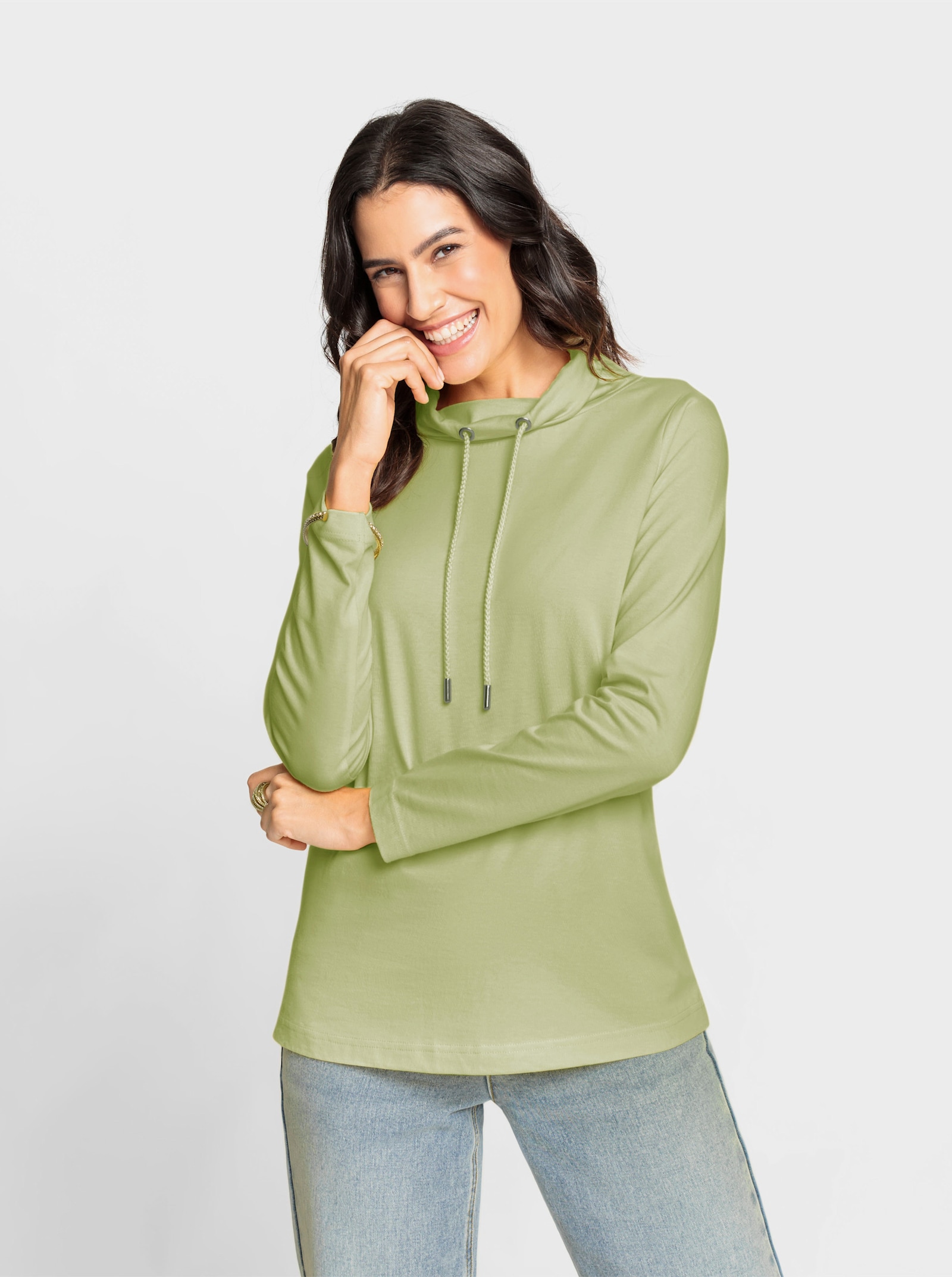 Stehkragenshirt mit Tunnelzug - lindgrün