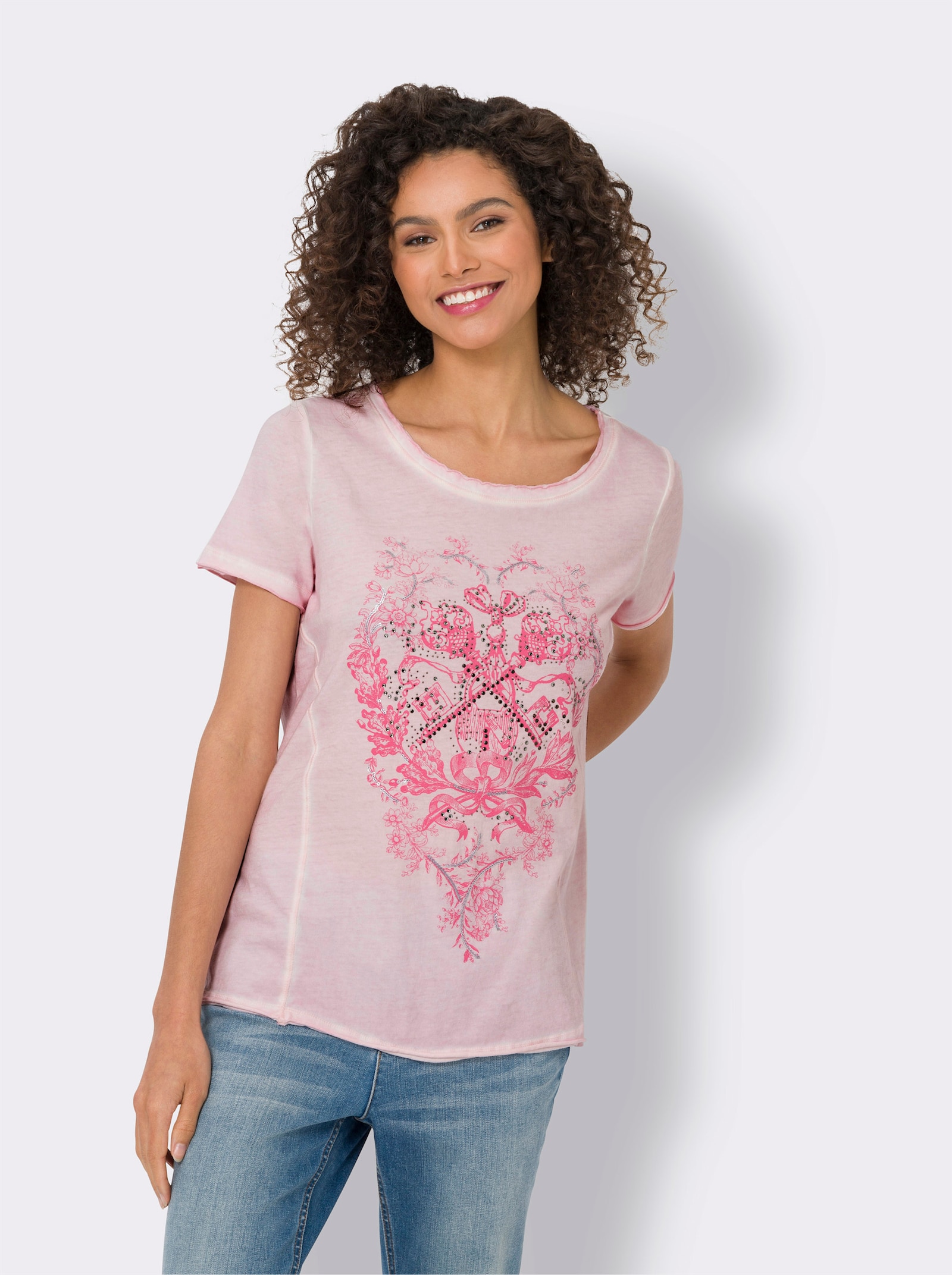 heine Kurzarmshirt in Oil-dyed-Waschung - hellrosé