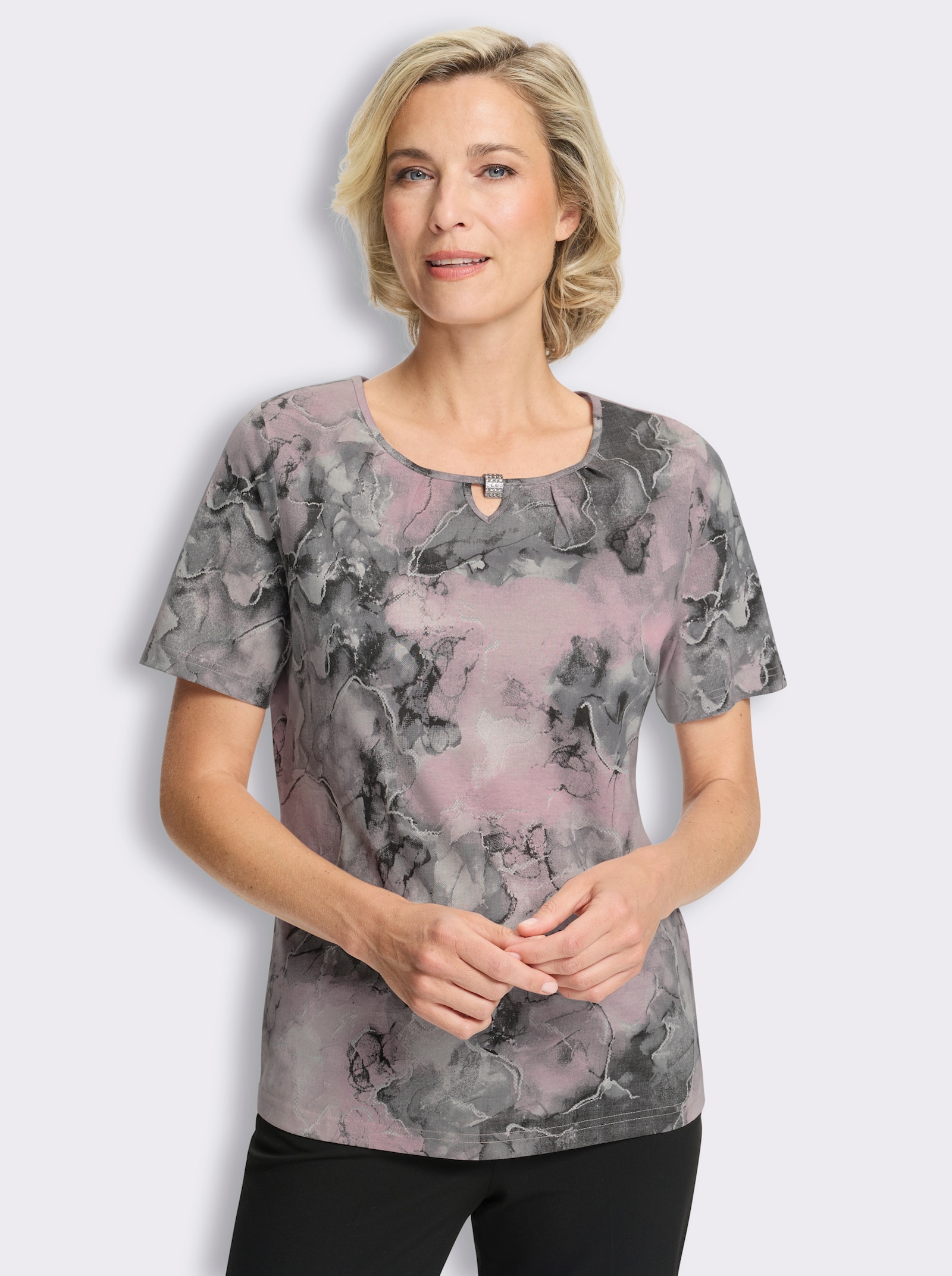 Shirt met korte mouwen en siergesp - roze/steengrijs bedrukt
