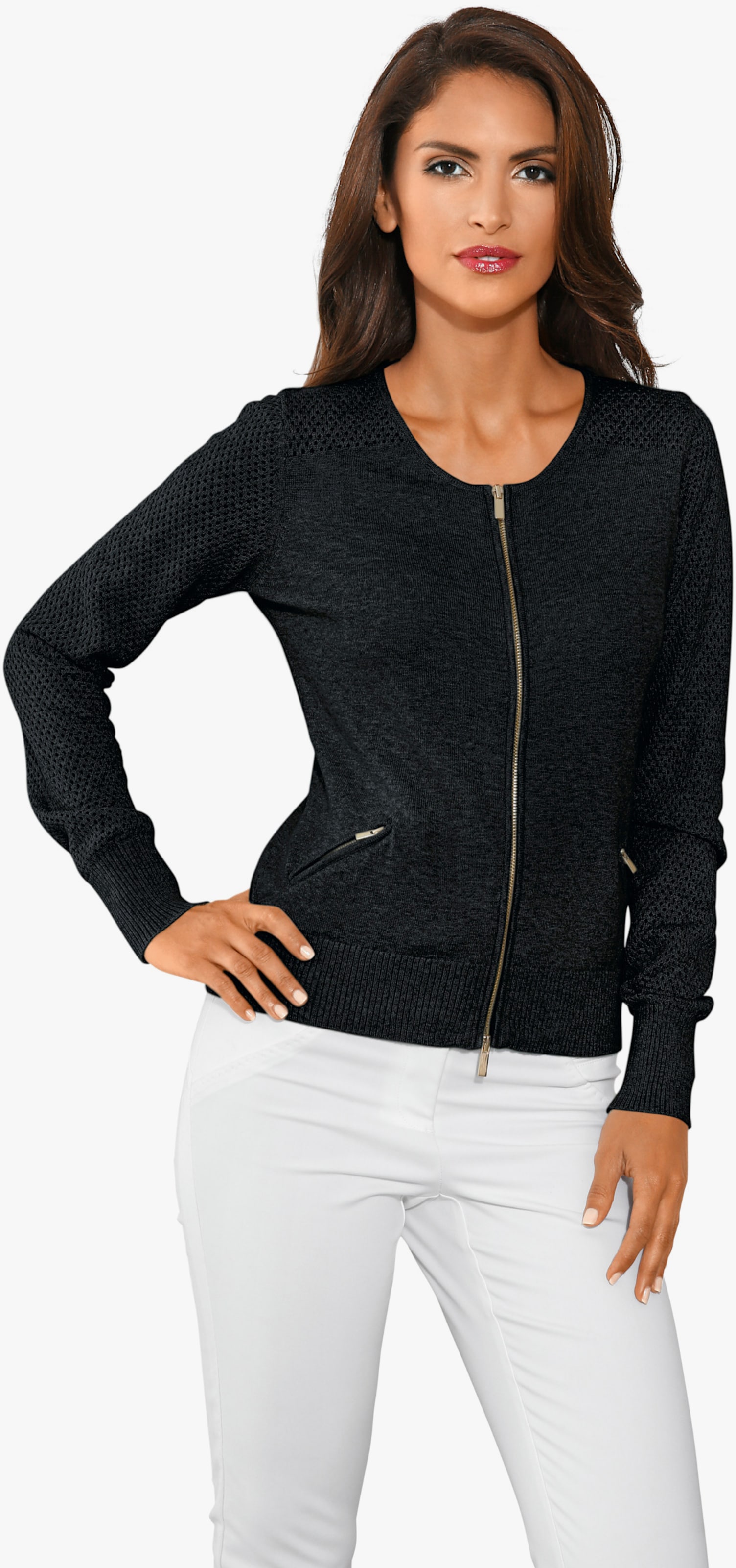 heine Feinstrickjacke mit 2-Wege-Reißverschluss - schwarz