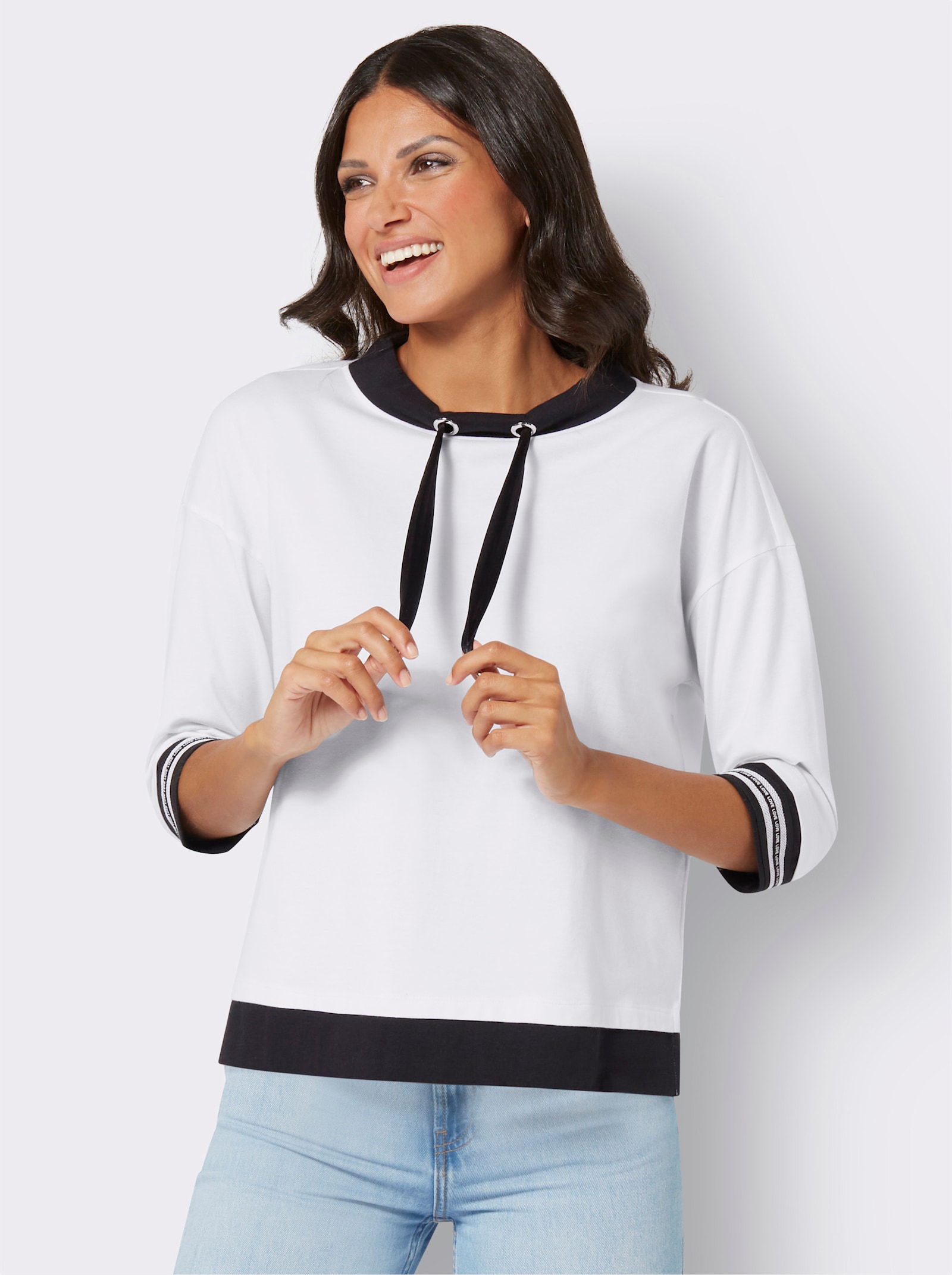 3/4-Arm-Shirt mit Kontrast-Abschlüssen - ecru-schwarz