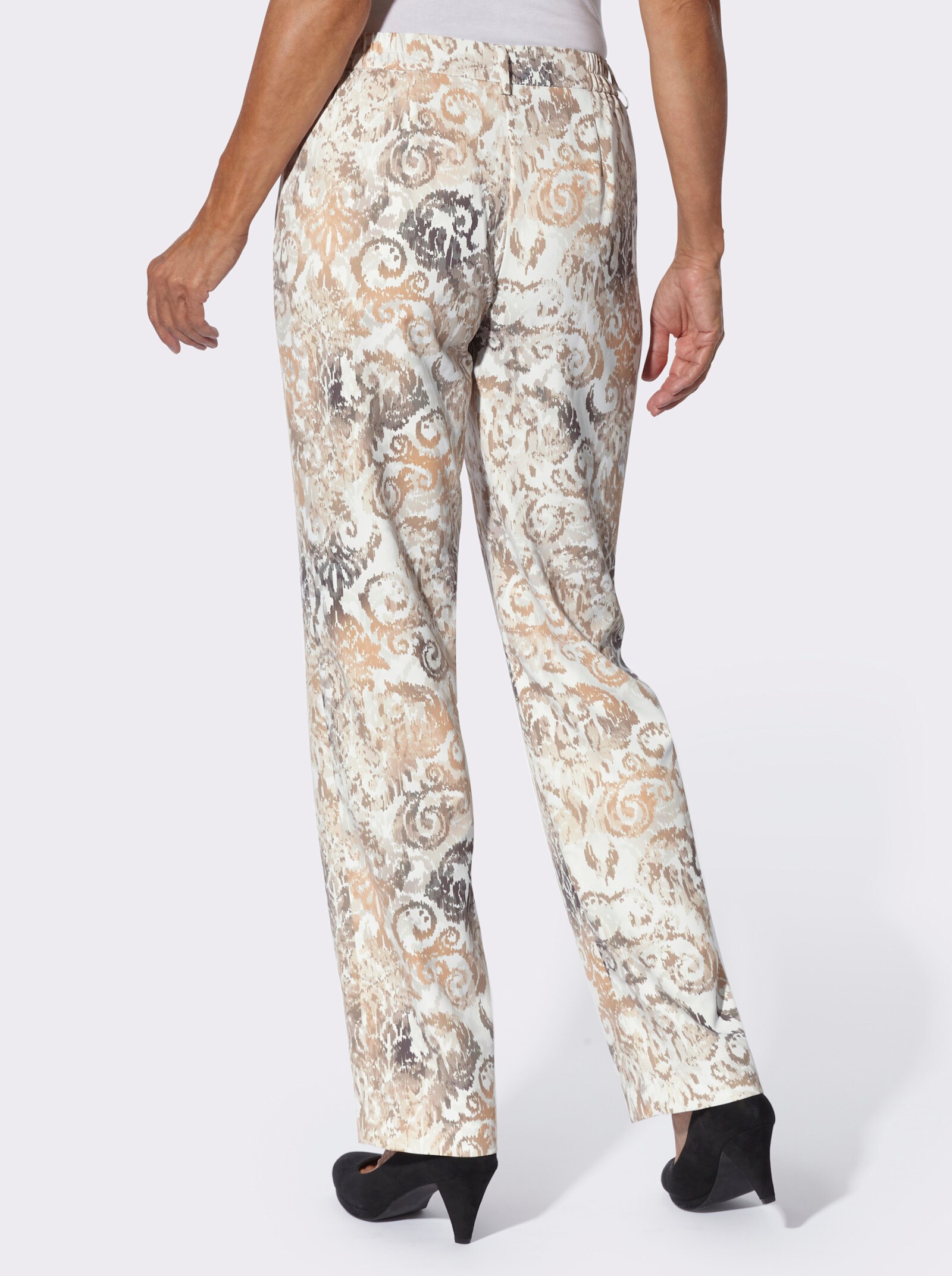 Hose mit Ornament-Dessin - ecru-beige-bedruckt