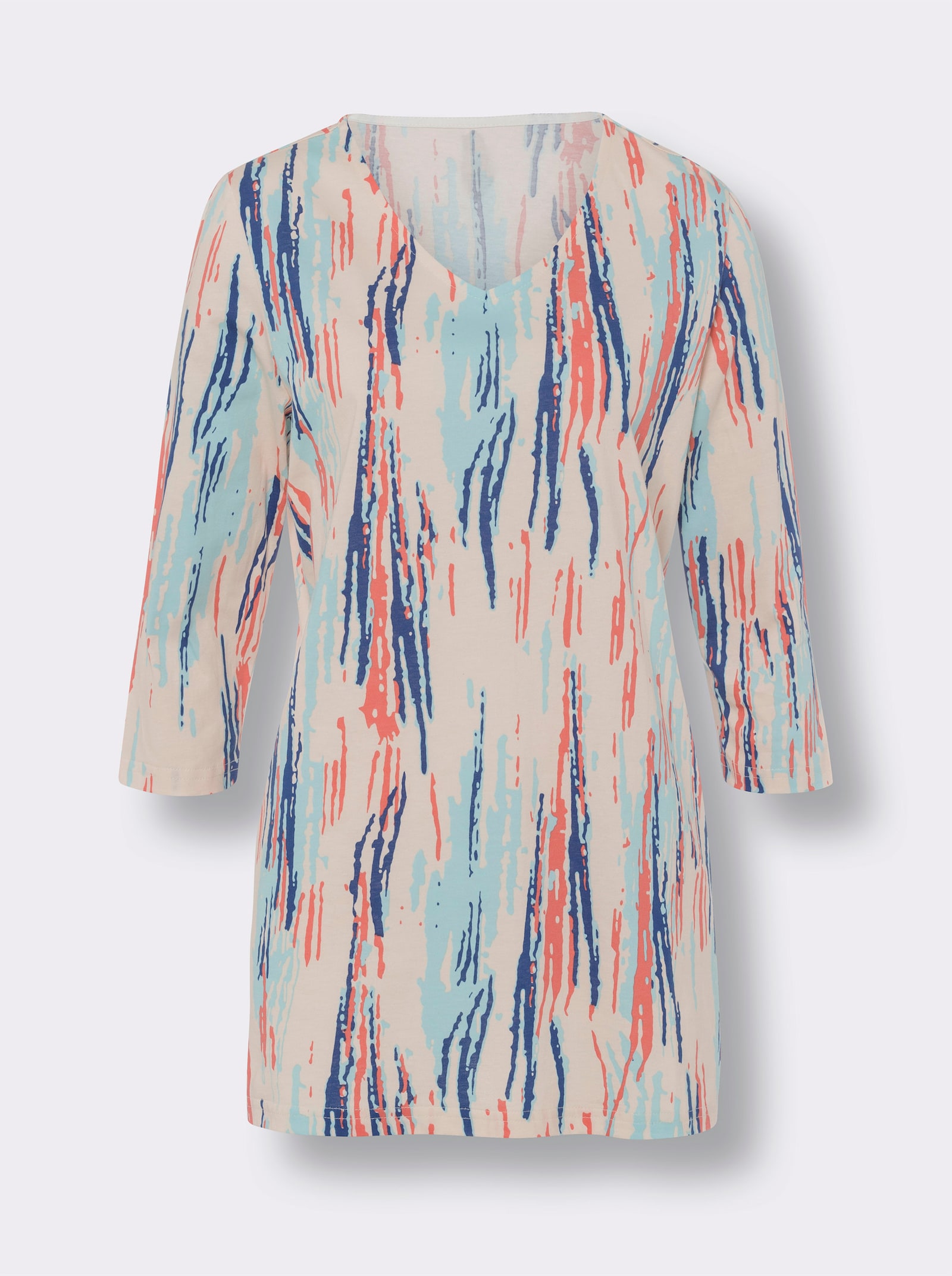 Longshirt mit 3/4-Ärmeln - royalblau-koralle-bedruckt