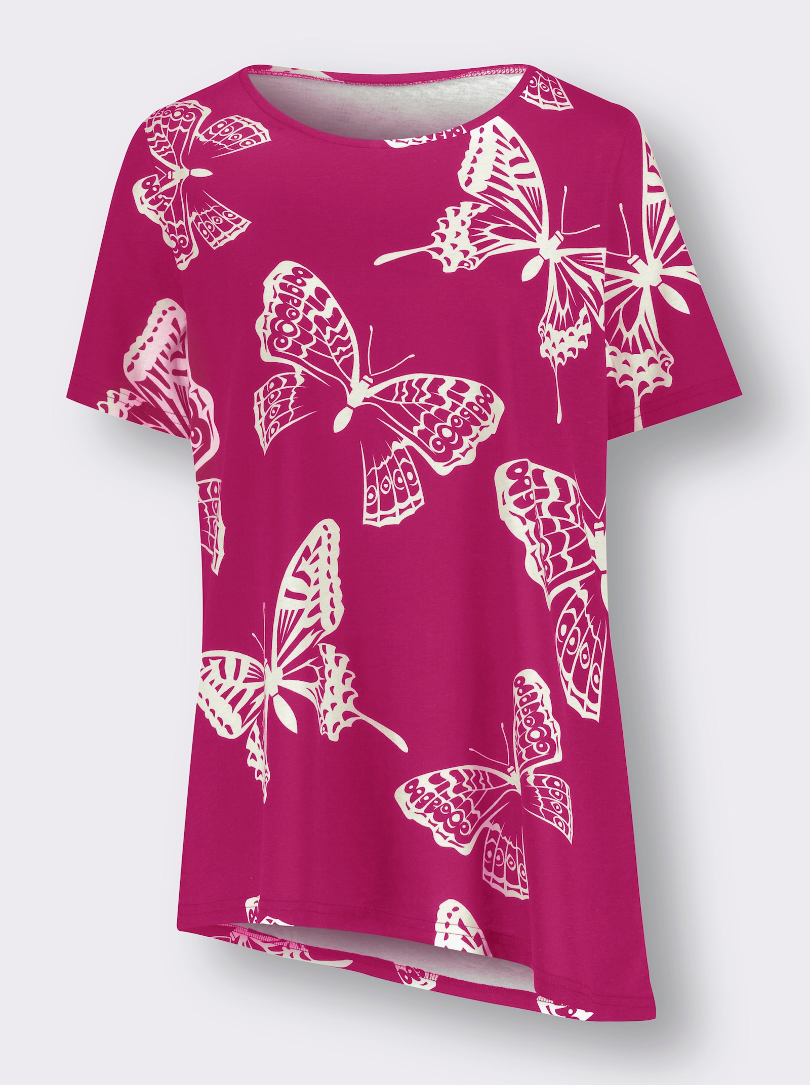 Shirt met korte mouwen en asymmetrische zoom - fuchsia gedessineerd