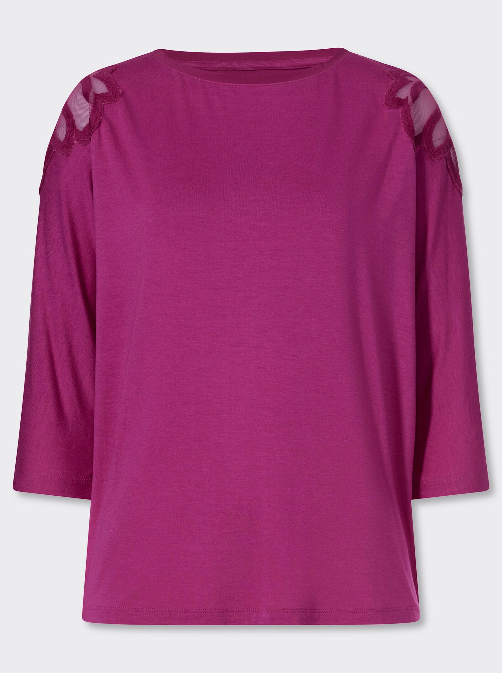 3/4-Arm-Shirt mit Spitzeneinsatz an der Schulter - magenta