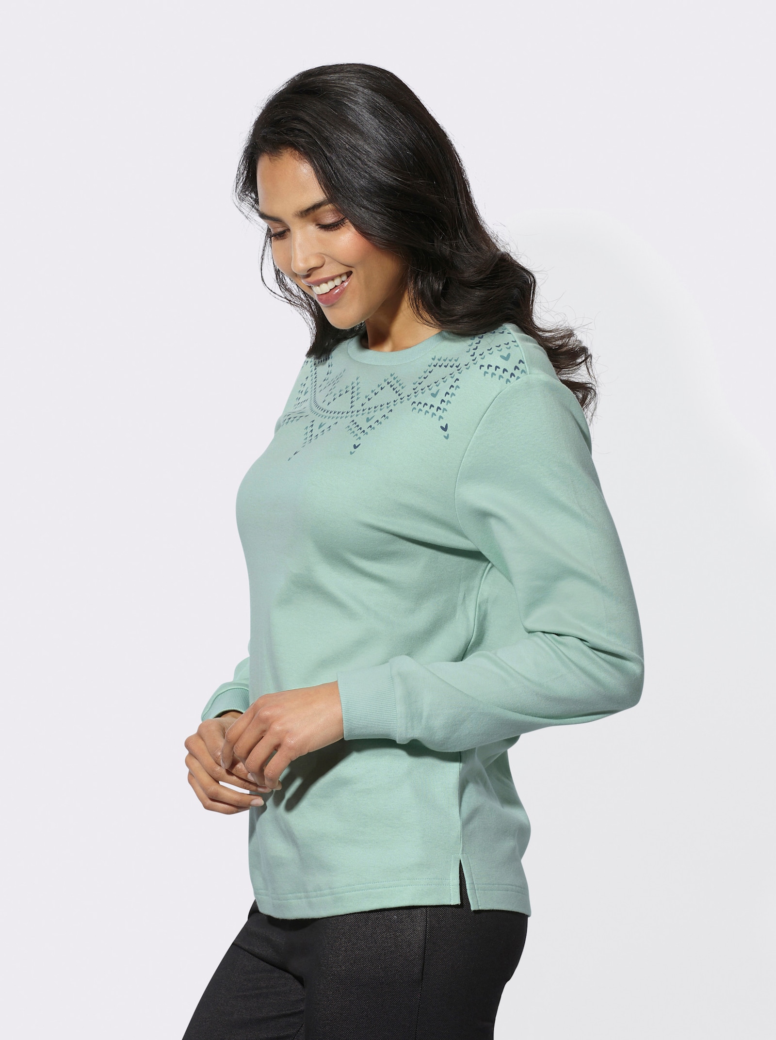 Sweatshirt mit platziertem Grafik-Print - kalkmint