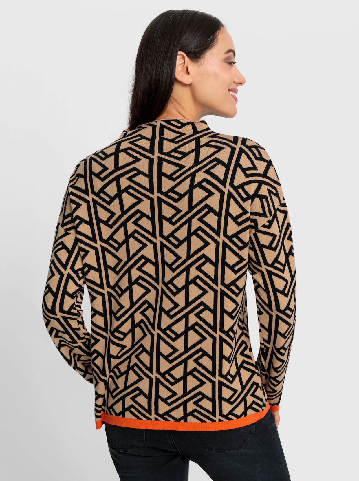 heine Jacquard-Pullover - camel-schwarz-gemustert