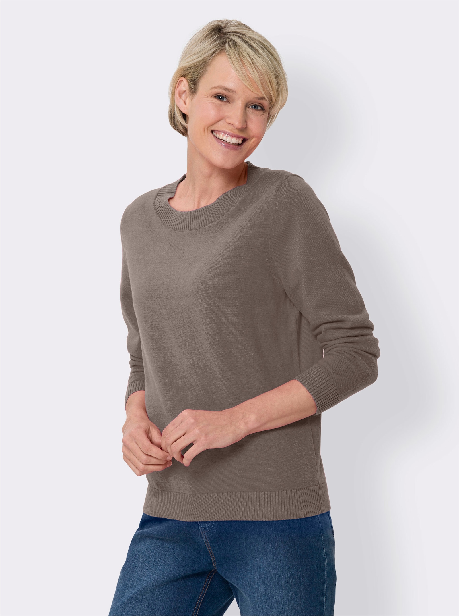 Langarm-Pullover aus reiner Baumwolle - taupe