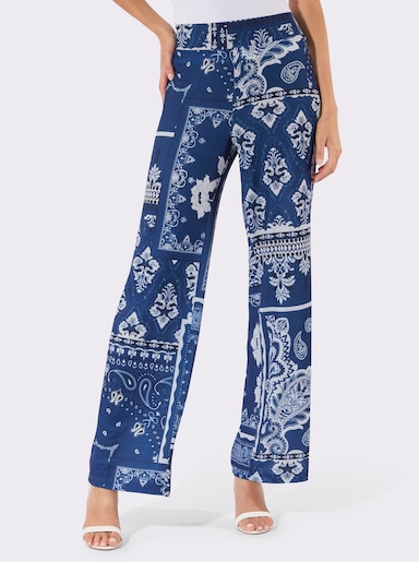 Druckhose mit Rundum-Dehnbund - royalblau-ecru-bedruckt