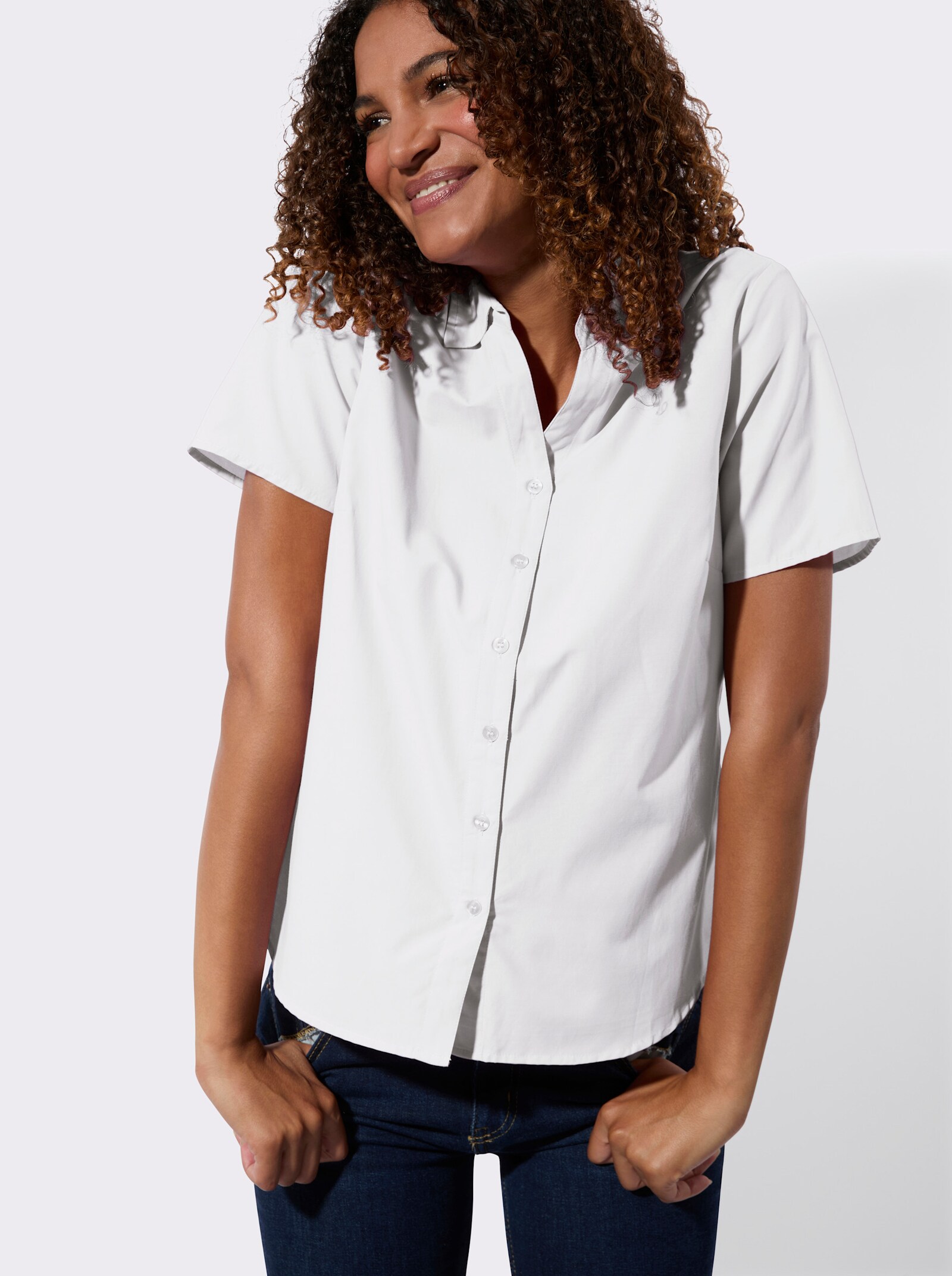 Kurzarmbluse mit weitegebender Kellerfalte - ecru