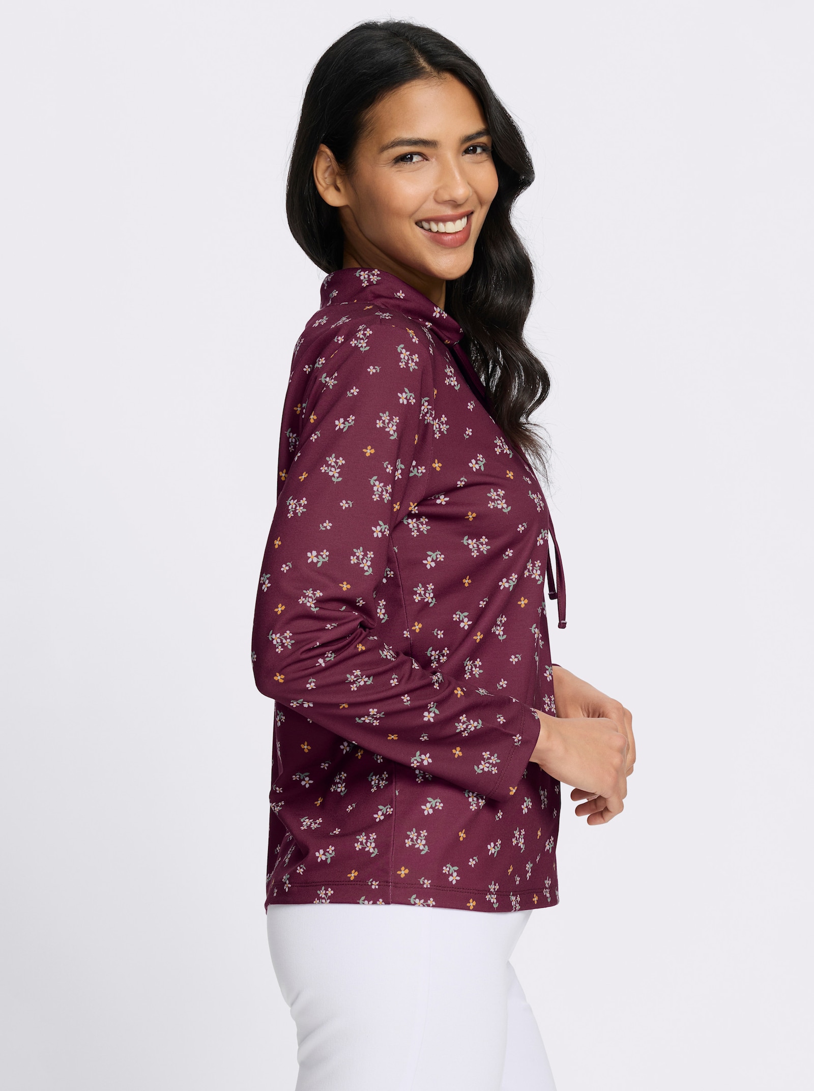 Sweatshirt im floralen Dessin - bordeaux-ecru-bedruckt