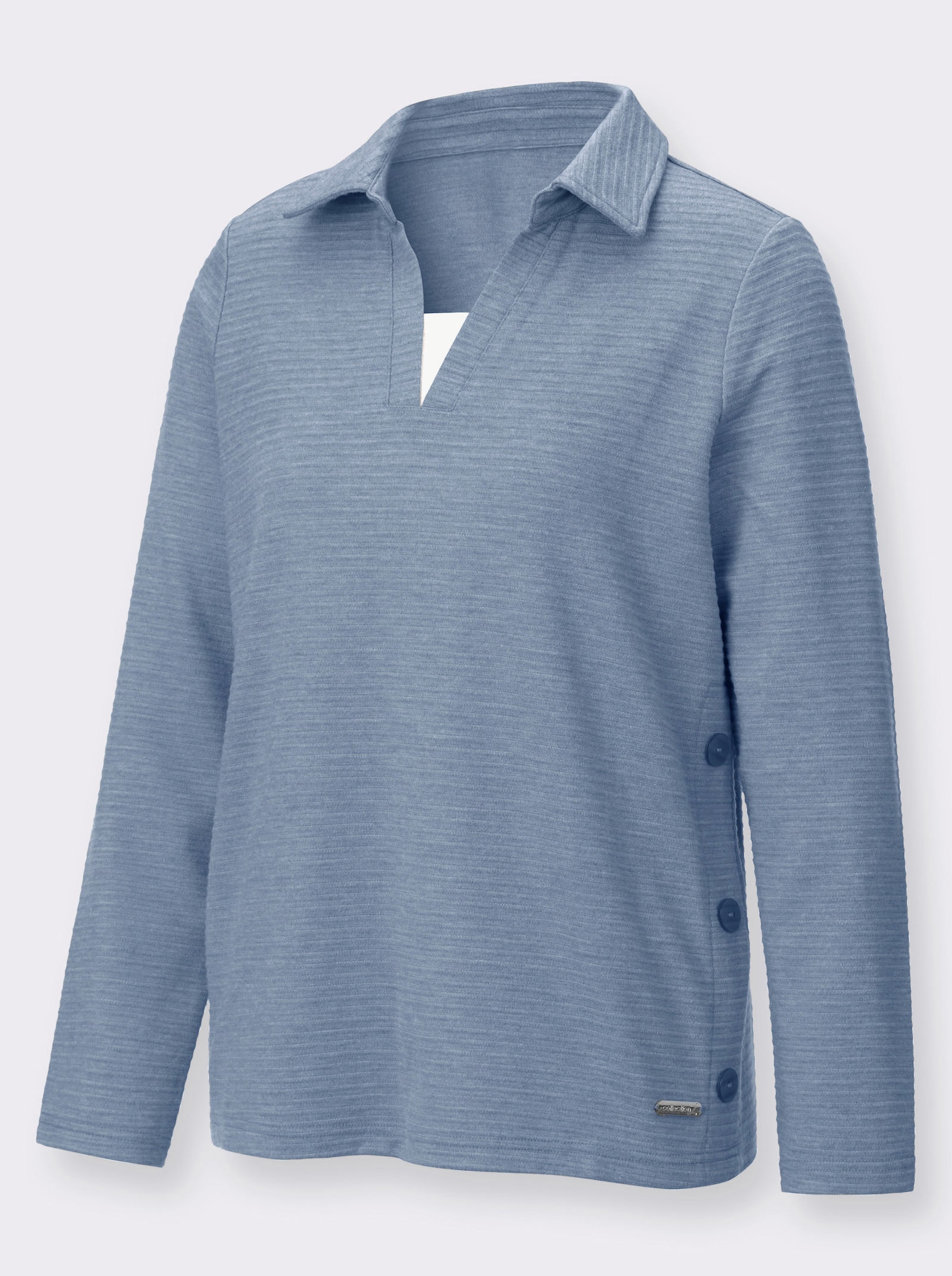 Poloshirt met knoopsluiting opzij - jeansblauw gemêleerd