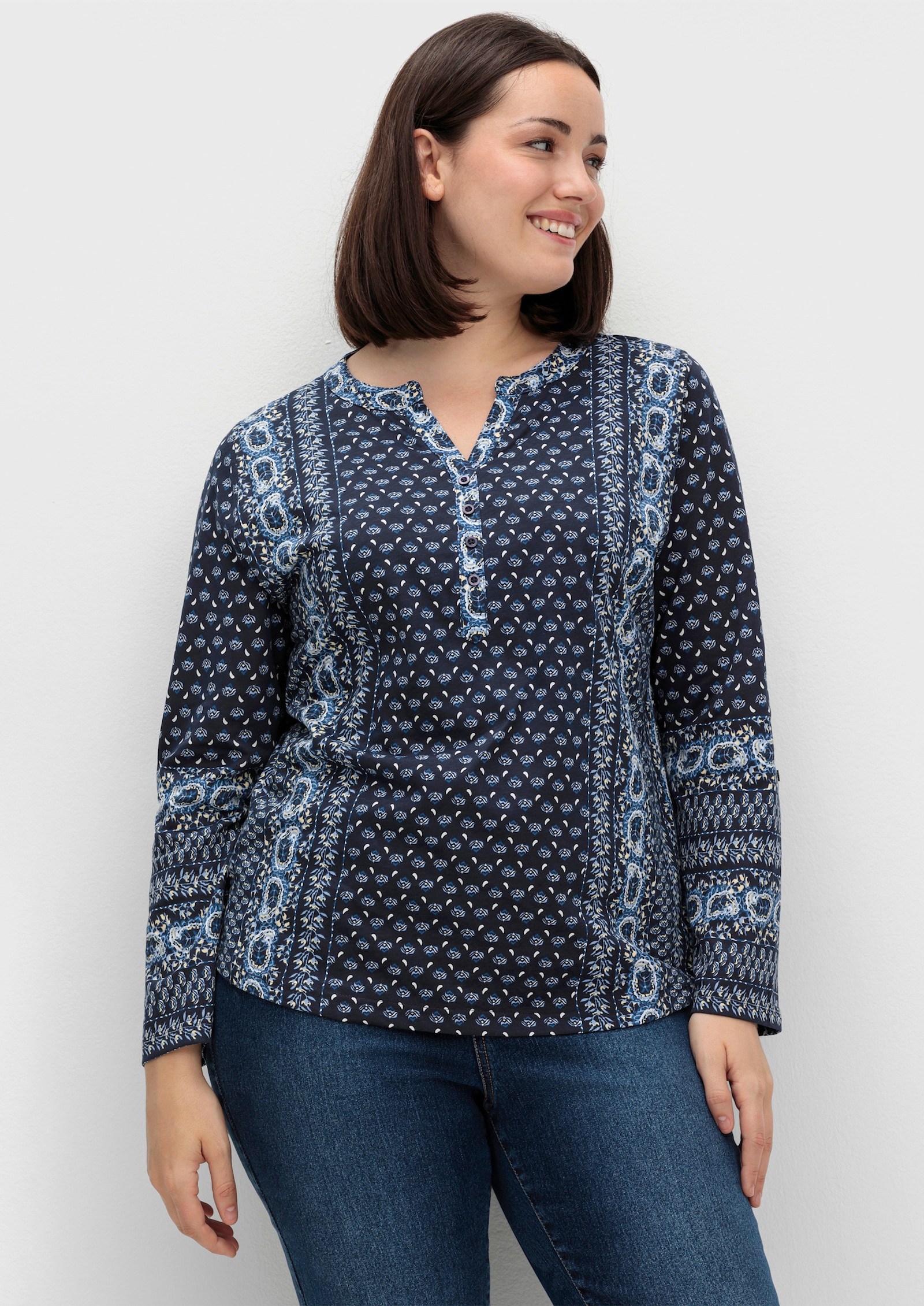 Print-Shirt mit Minimal-Muster - marine-bleu-bedruckt
