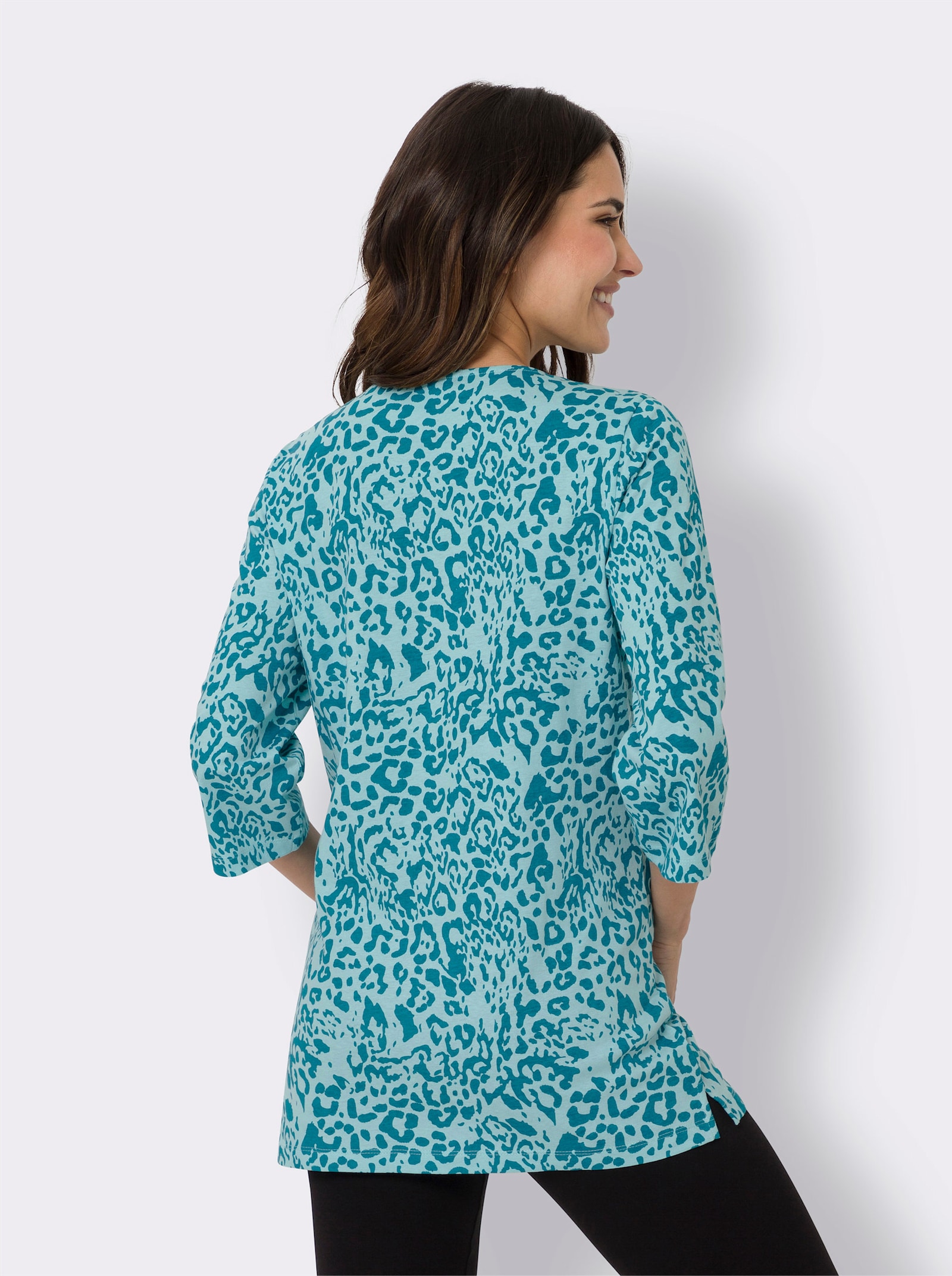 Longshirt mit Seitenschlitzen - aquamarin-bedruckt