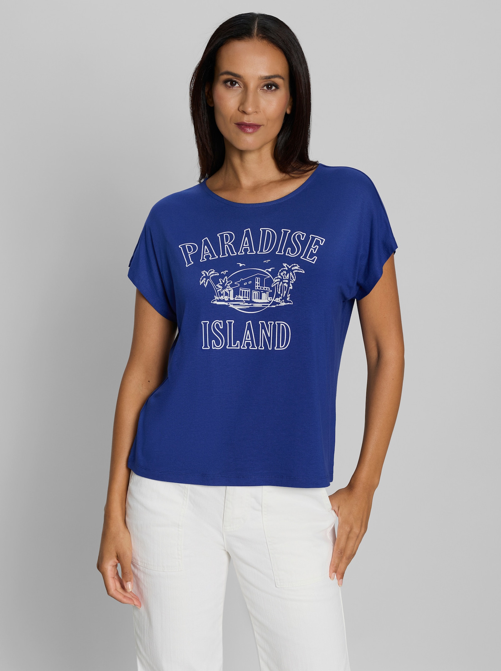heine Kurzarmshirt mit Druck - royalblau